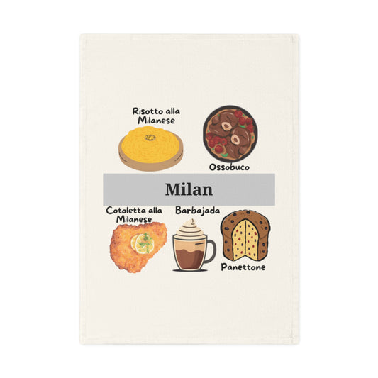 Milan Themed Cotton Tea Towel, Kitchen Decor, Gift for Foodies, Home Cooking, Italian Cuisine, Culinary Collectible