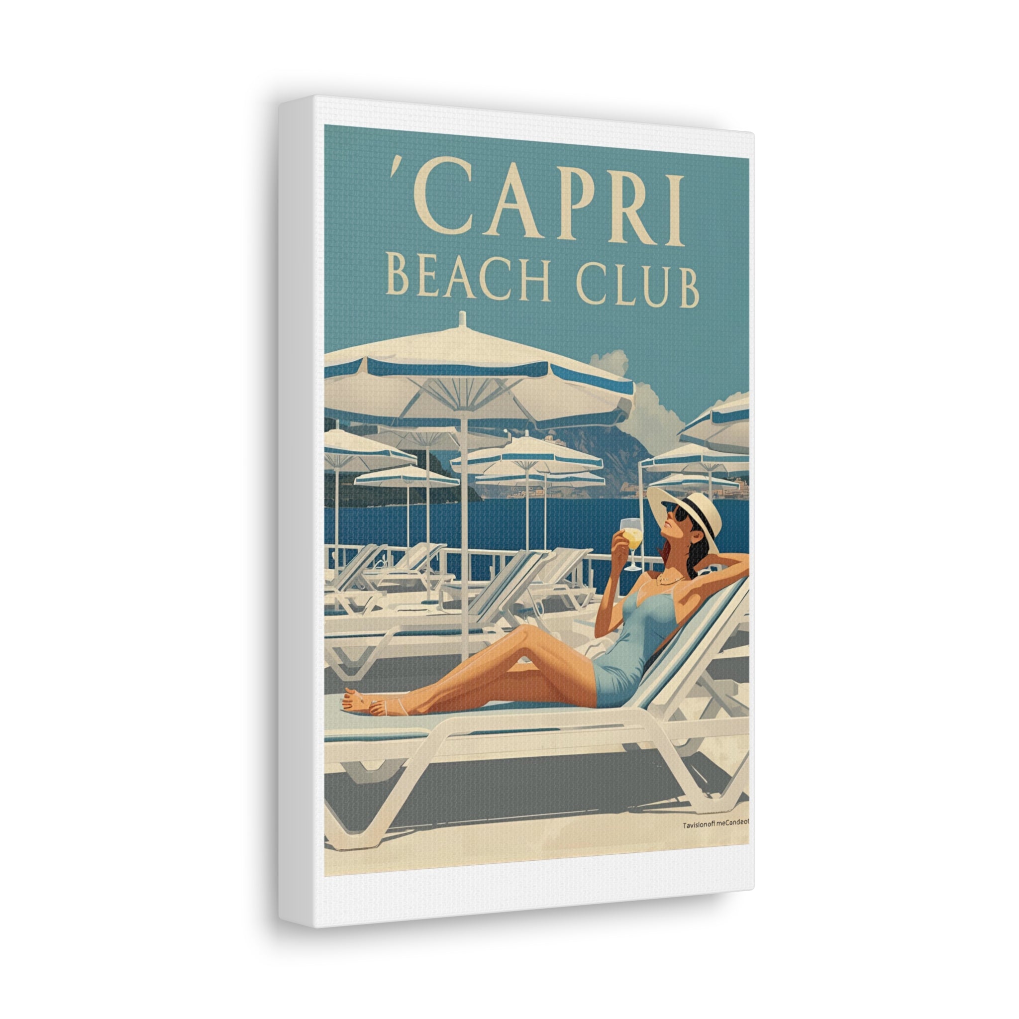 Capri Beach Club Retro Canvas Print - Decorative Wall Art