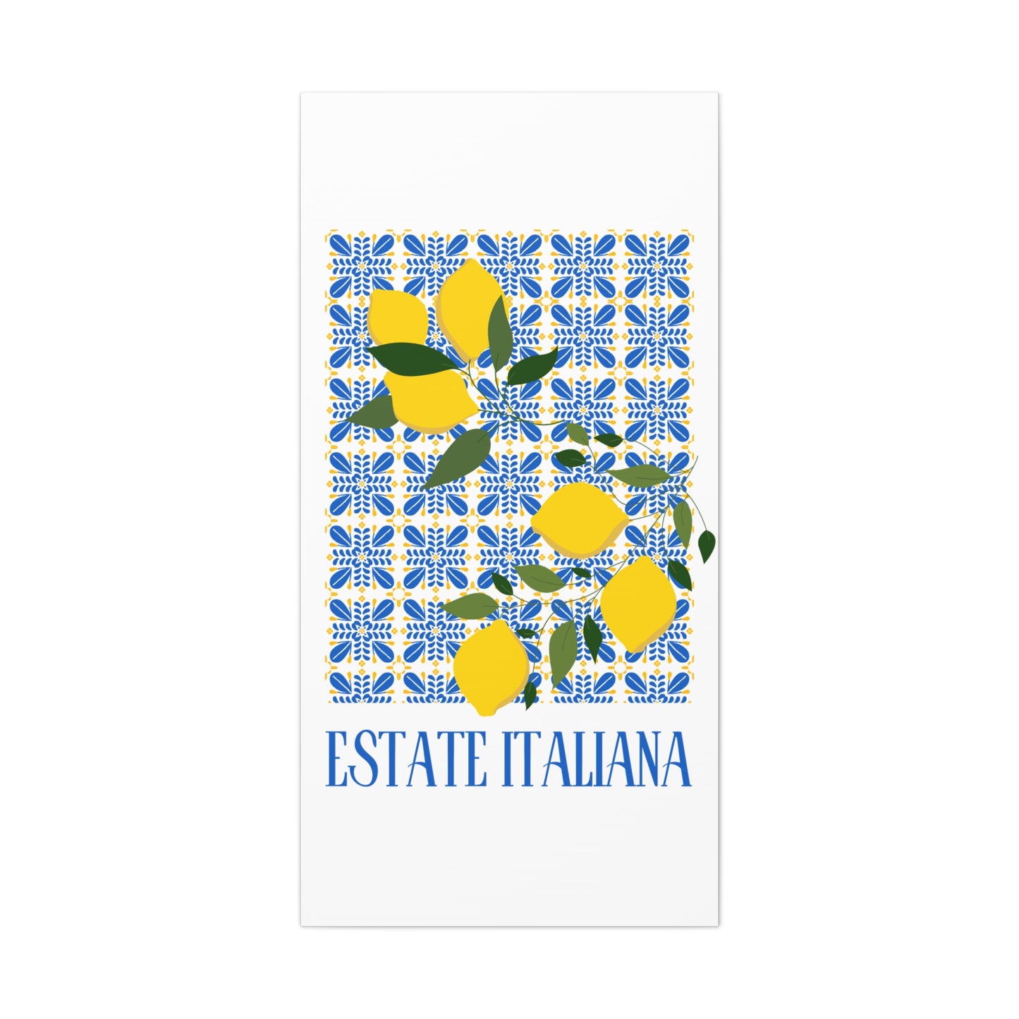 Estate Italiana – Italienischer Sommer – Leinwanddruck – mit dekorativen Zitronen und Majolika-Fliesen – Dekorative Wanddekoration