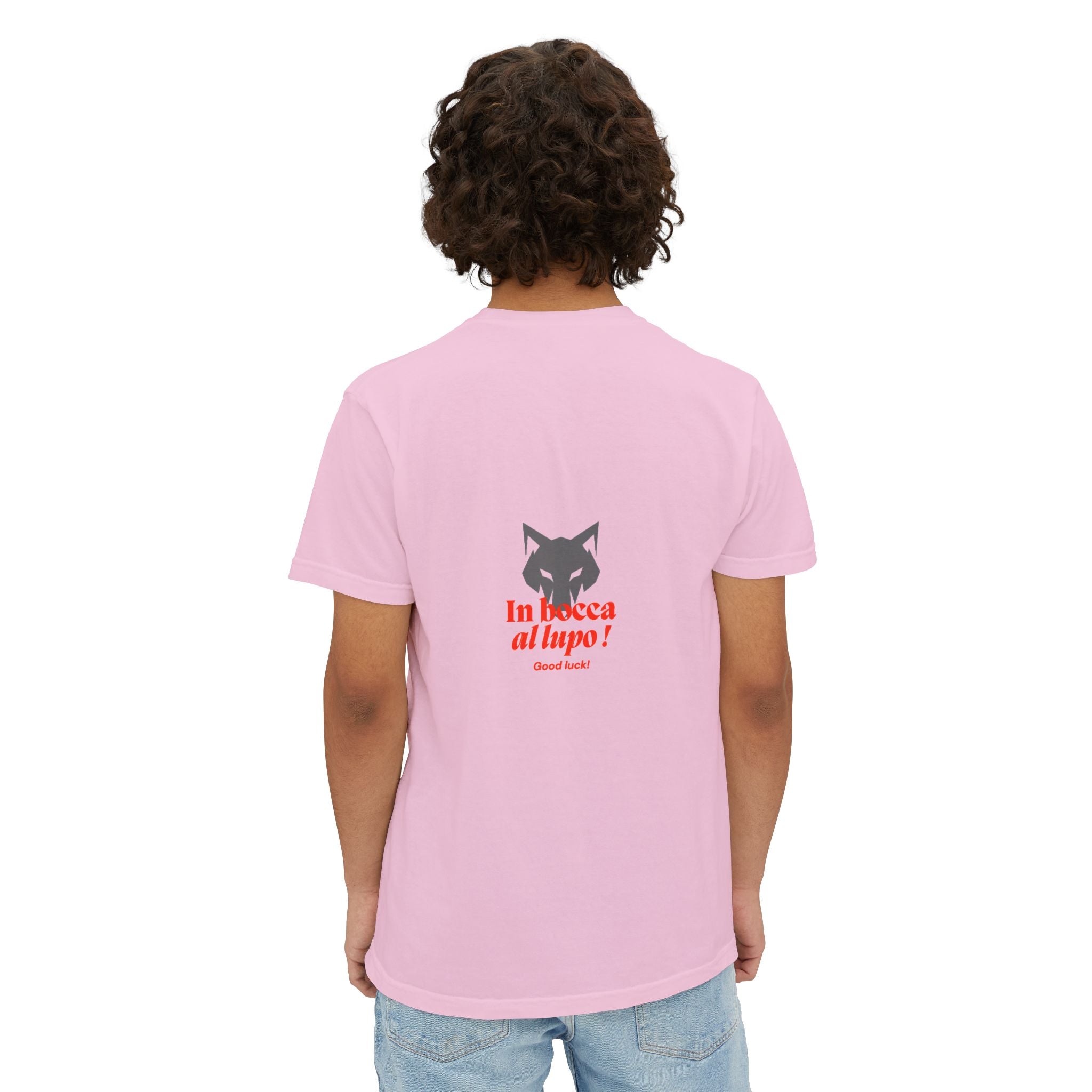 Faded Pocket T-Shirt — 'In bocca al lupo' Wolf Graphic Tee