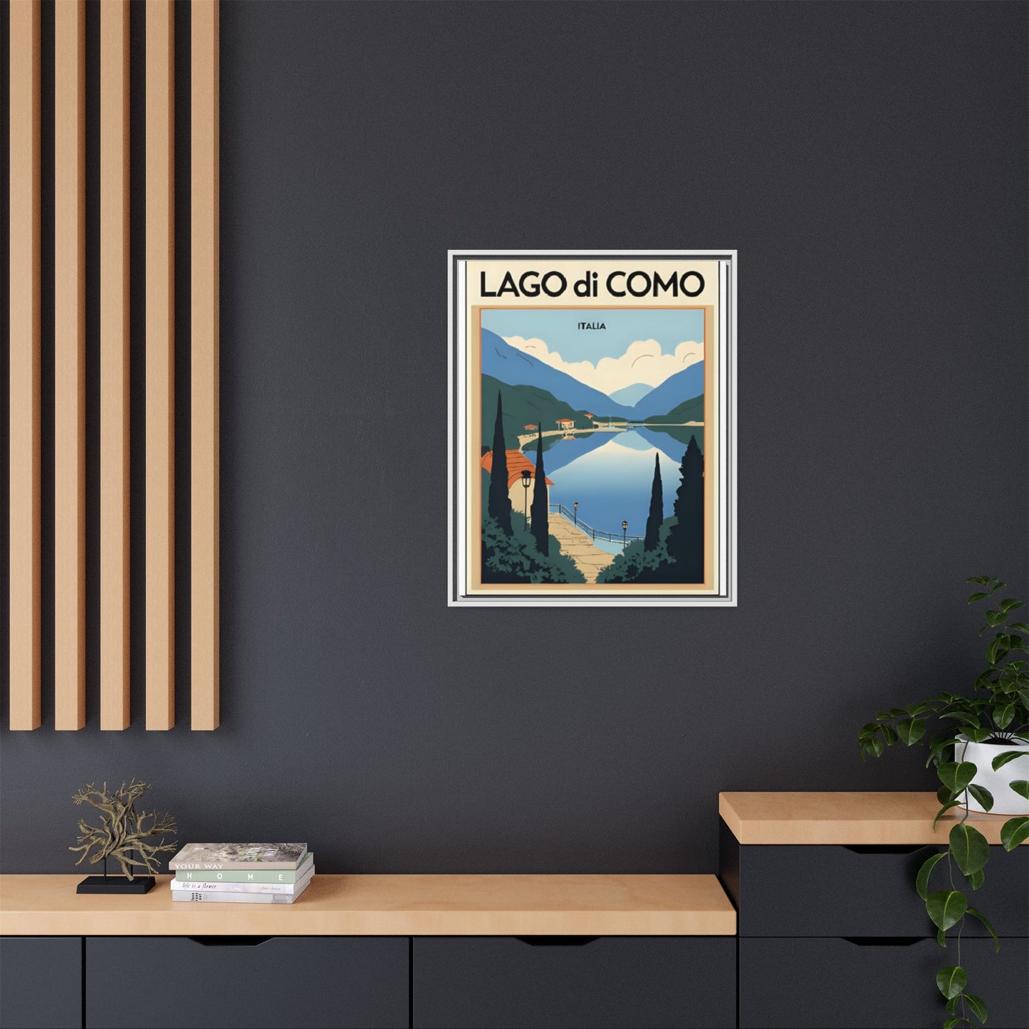 Scenic Framed Wall Art Print from the famous Como Lake, Lago di Como. Gift for Italian Lake Lovers.