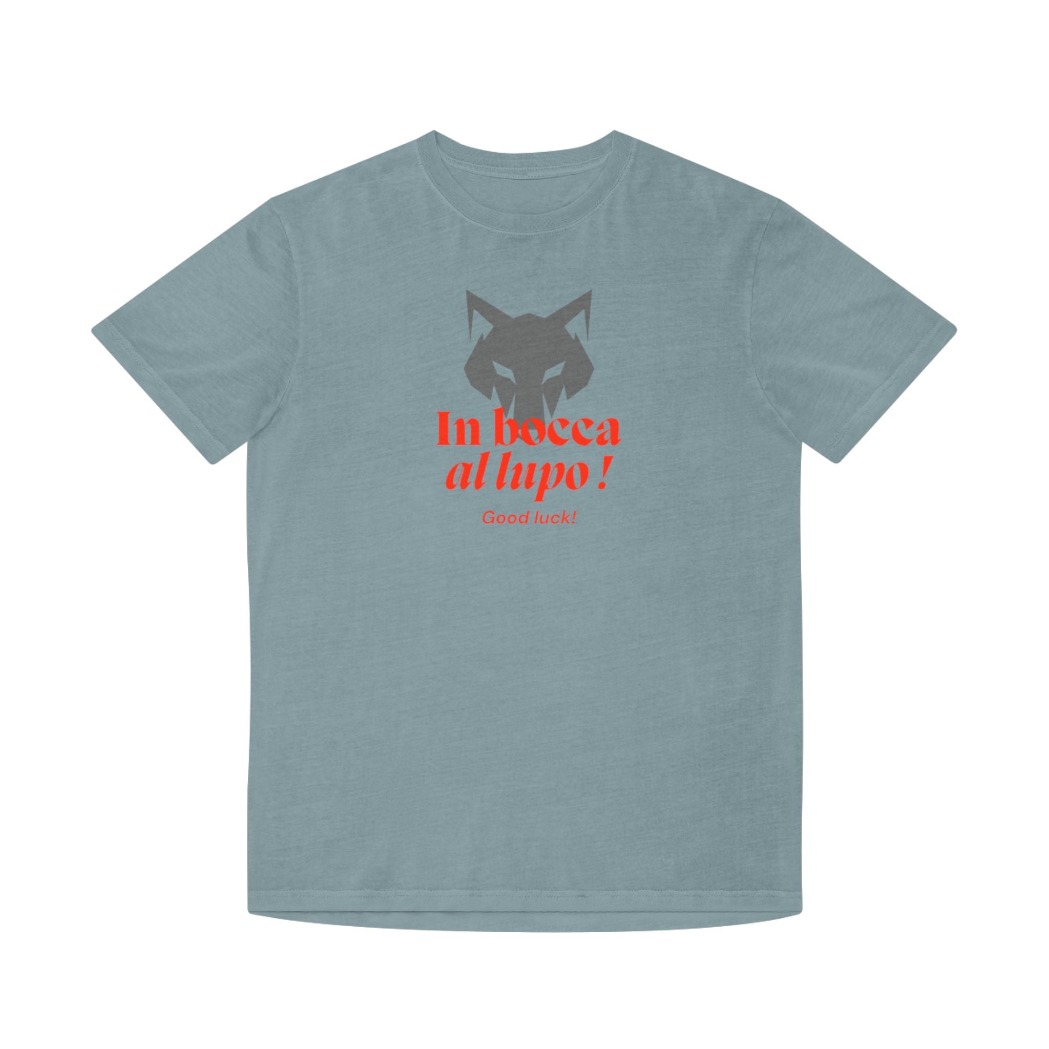 Unisex-T-Shirt mit verblasstem Glücksmotiv – „In bocca al lupo!“-Design