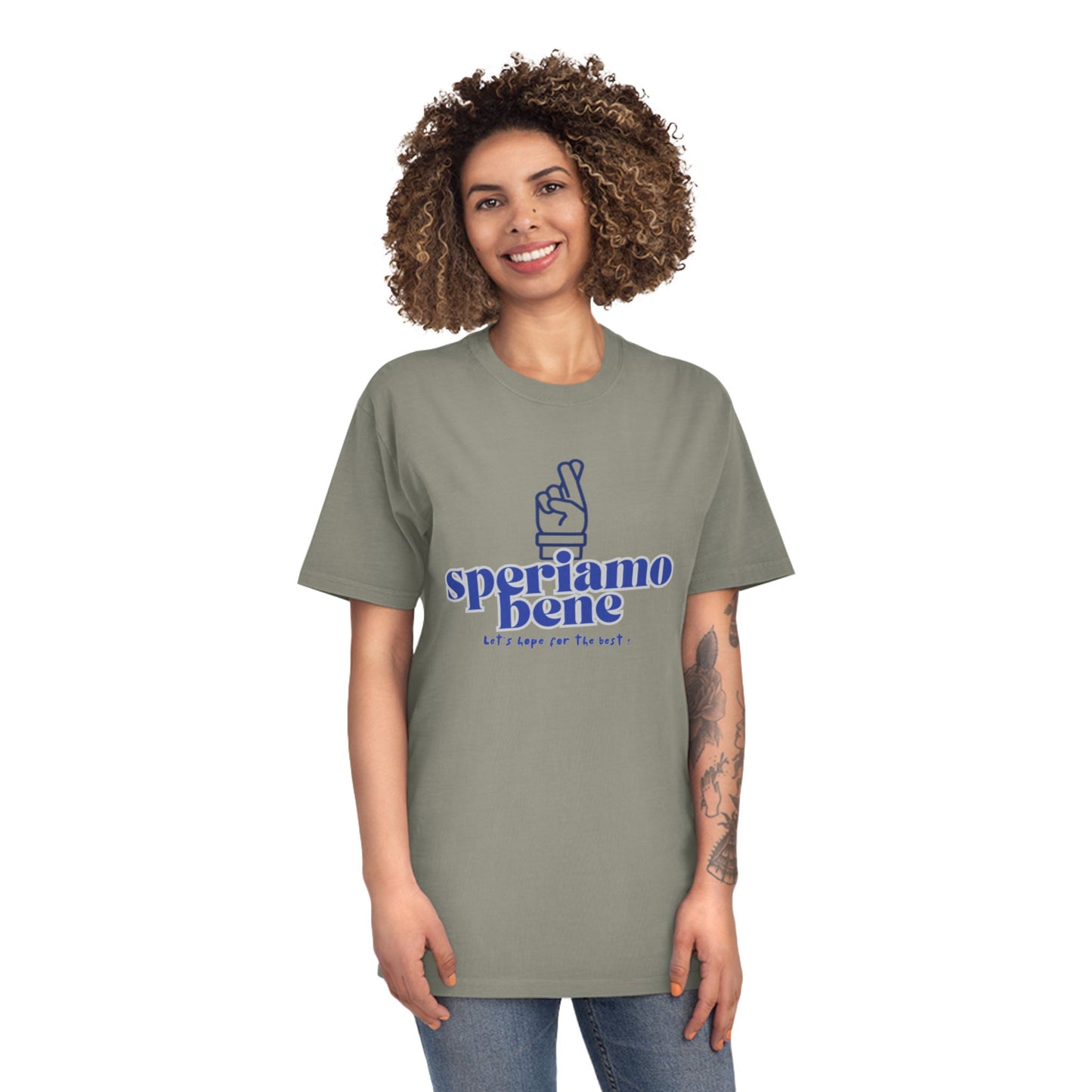 Niedliches Unisex-Shirt im Used-Look – Inspirierendes T-Shirt „Speriamo Bene“