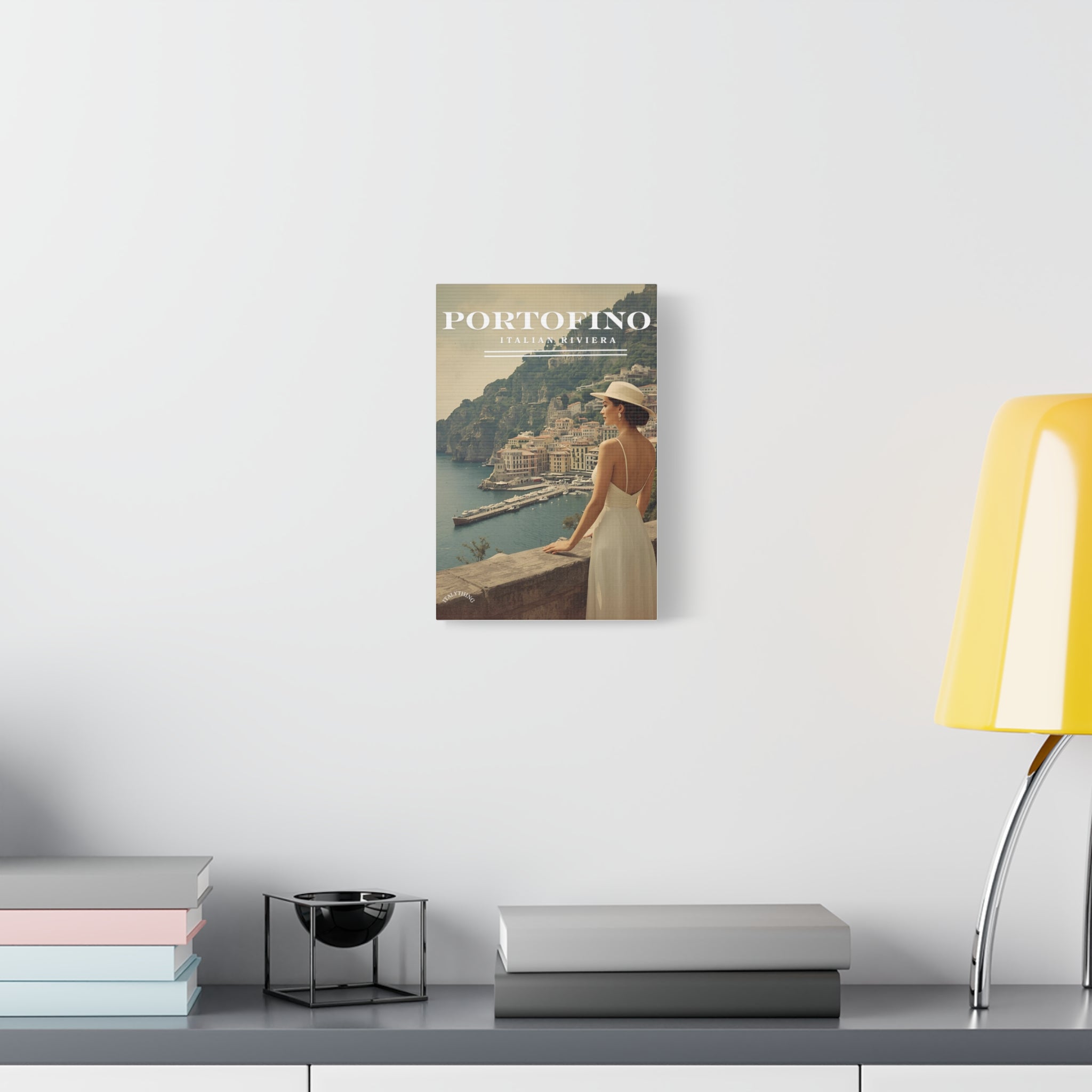 Portofino Vintage Canvas Print - with view over the harbour - Decorative Wall Art