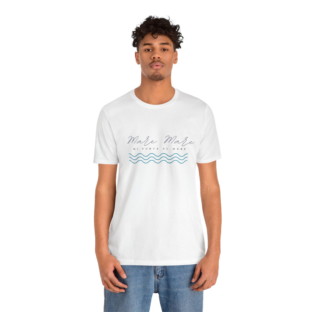 Italienisches Marken-Sommer-T-Shirt aus Jersey mit kurzen Ärmeln und italienischem Slogan: Mare Mare