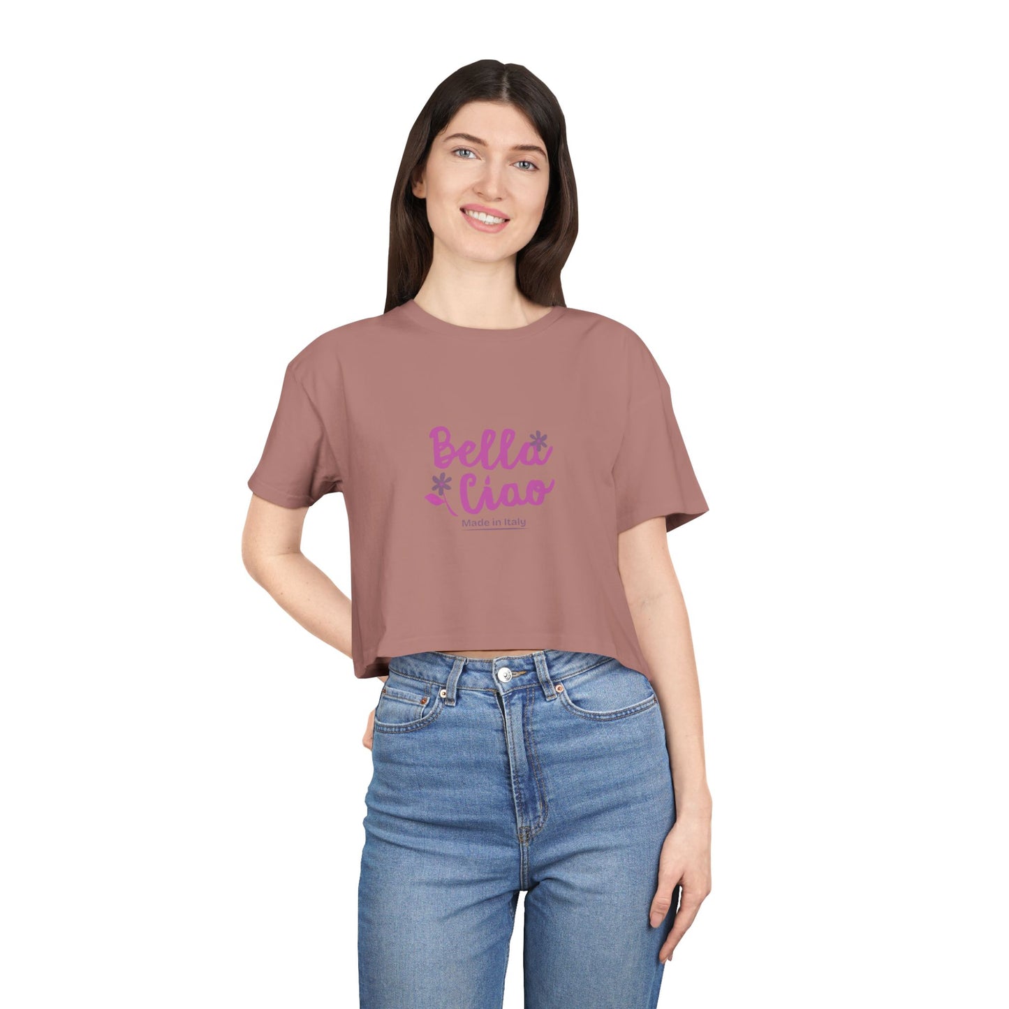 Bella Ciao Crop Tee — Feminine Italian Phrase Graphic Top
