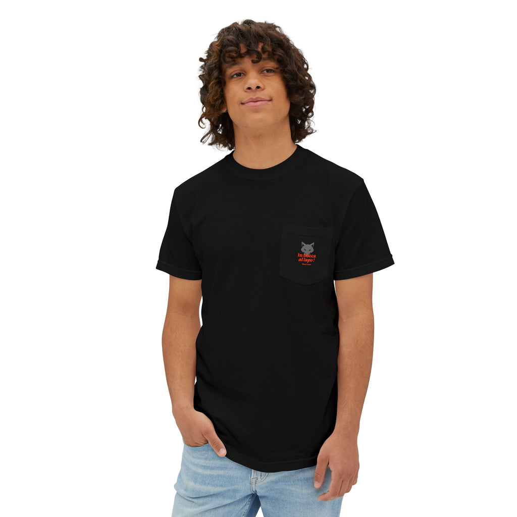 Faded Pocket T-Shirt — 'In bocca al lupo' Wolf Graphic Tee