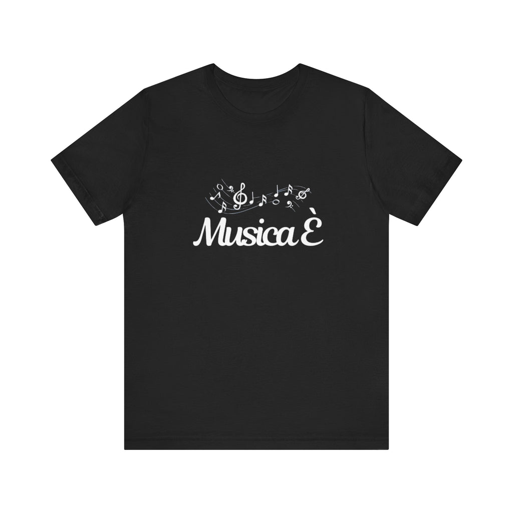 Italienisches Marken-T-Shirt aus Jersey mit kurzen Ärmeln: "Musica è..." (Musik ist...)