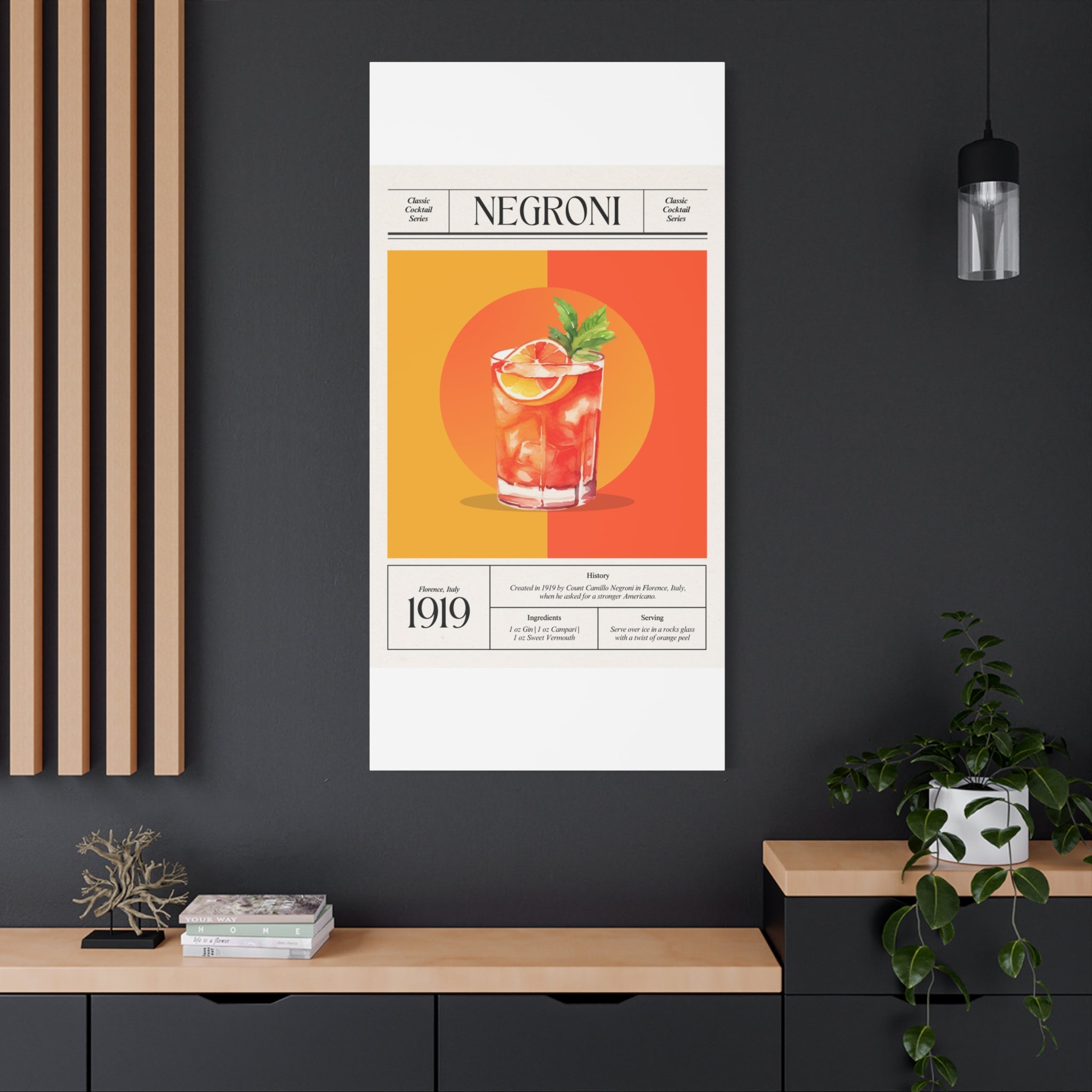 Negroni Cocktail Canvas Print – Vintage Classic Cocktail Recipe Art Poster