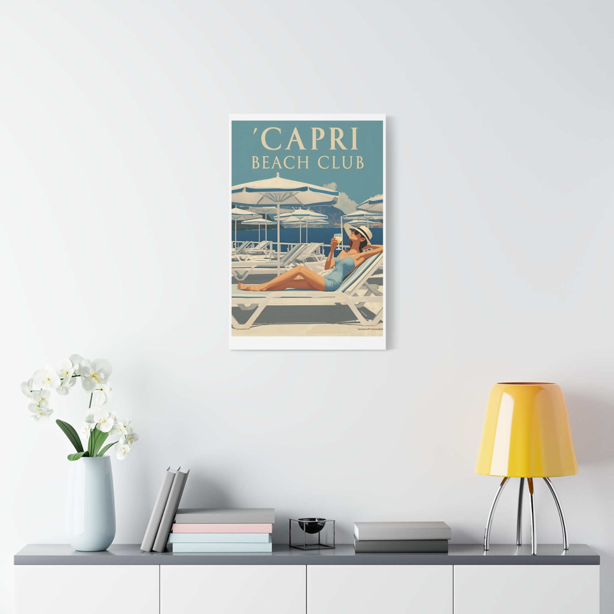 Capri Beach Club Retro Canvas Print - Decorative Wall Art