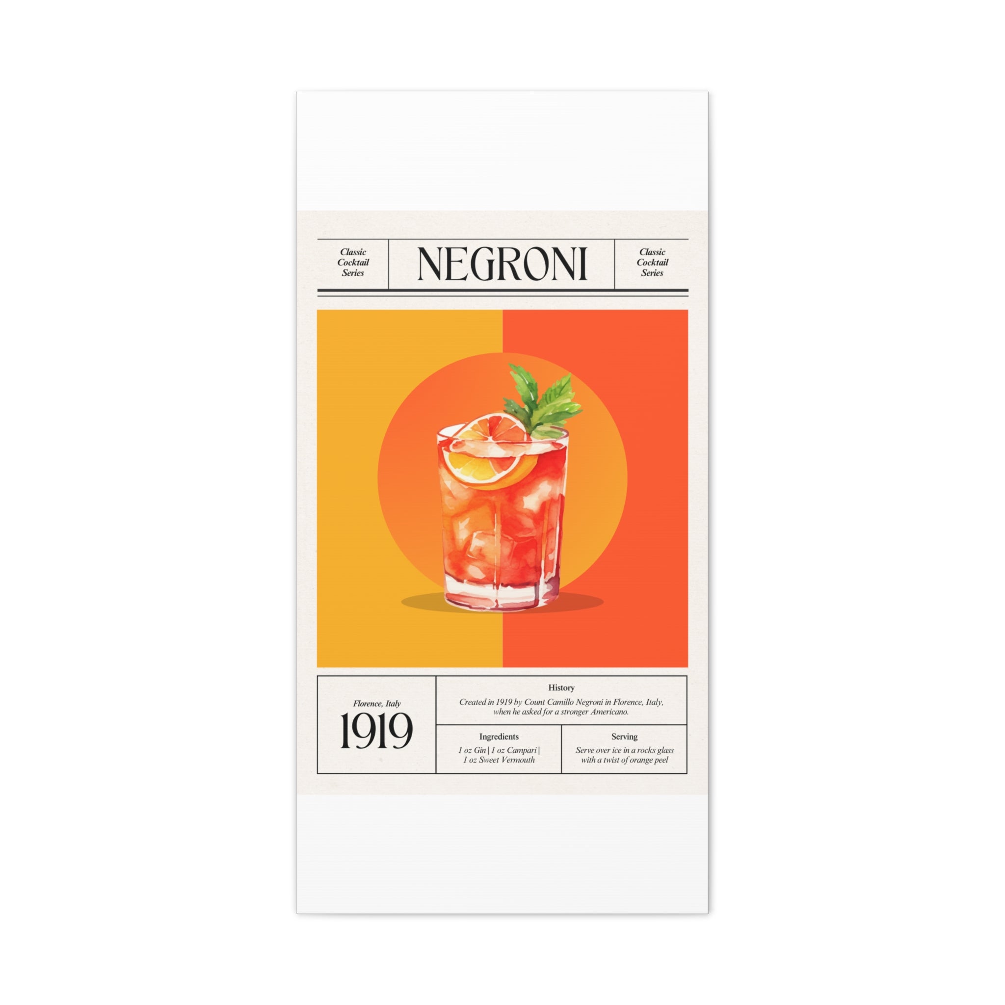 Negroni Cocktail Canvas Print – Vintage Classic Cocktail Recipe Art Poster