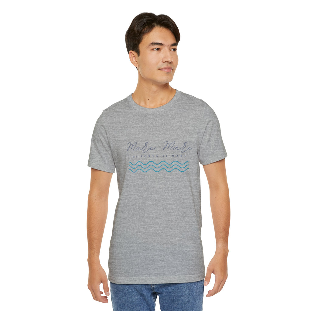 Italienisches Marken-Sommer-T-Shirt aus Jersey mit kurzen Ärmeln und italienischem Slogan: Mare Mare