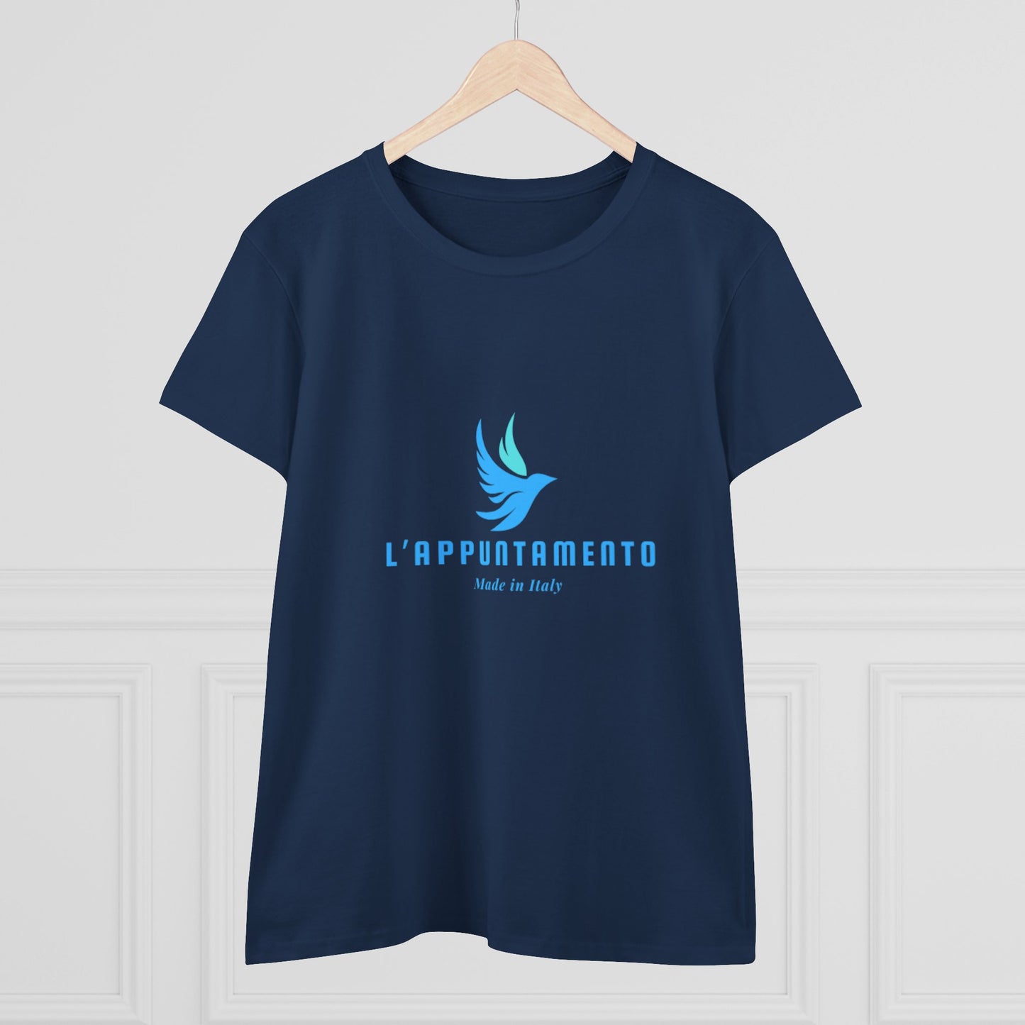 L'Appuntamento Italian Logo Women's Tee — Blue Bird Minimalist Cotton T-Shirt