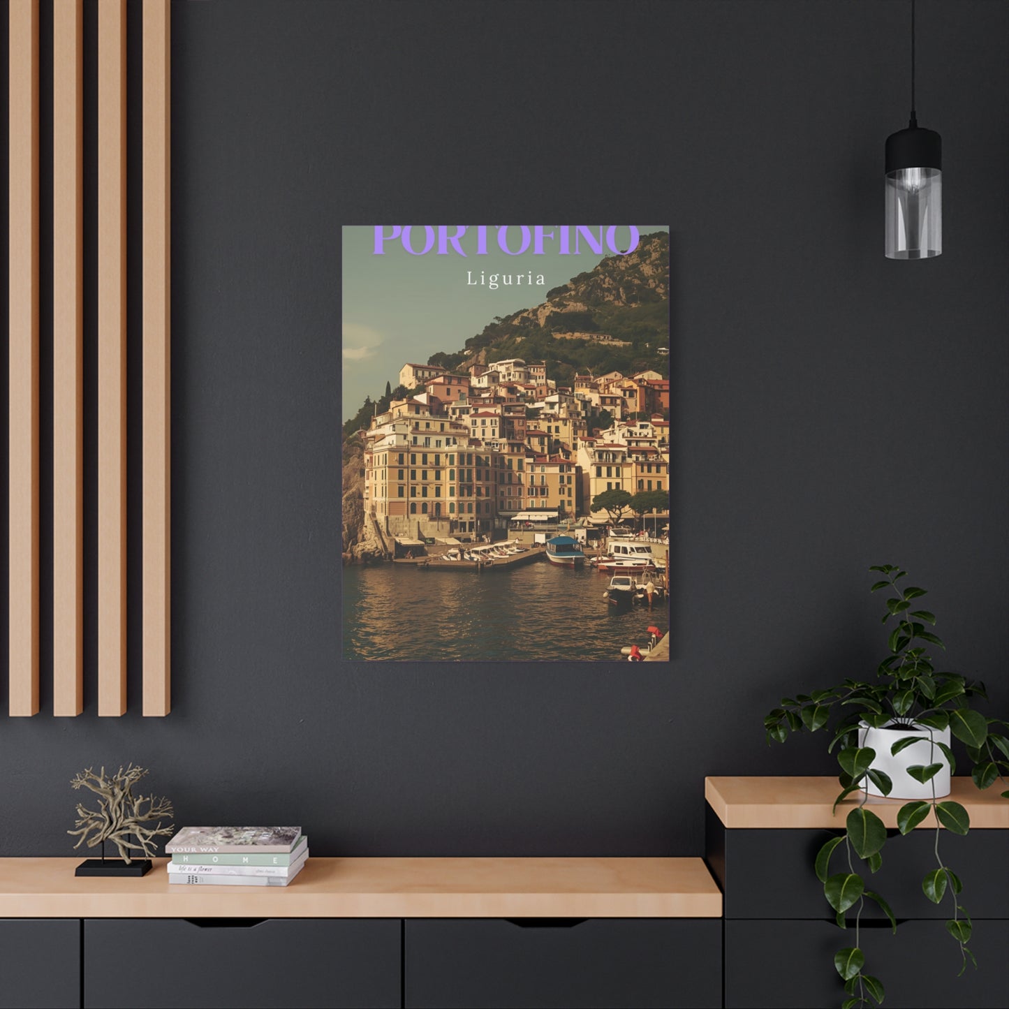 Leinwanddruck mit Hafenansicht Portofino – Dekorative Wanddekoration