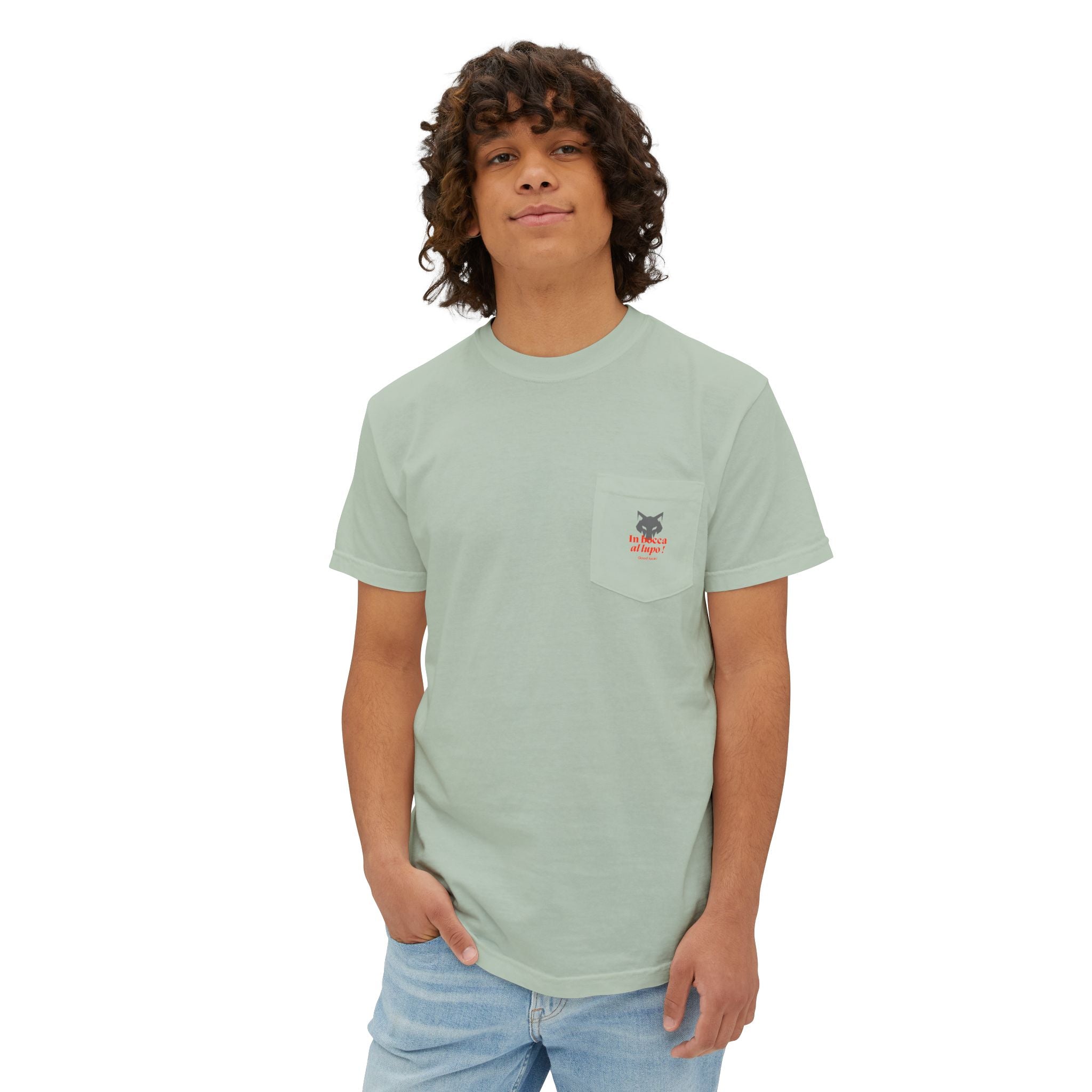 Faded Pocket T-Shirt — 'In bocca al lupo' Wolf Graphic Tee