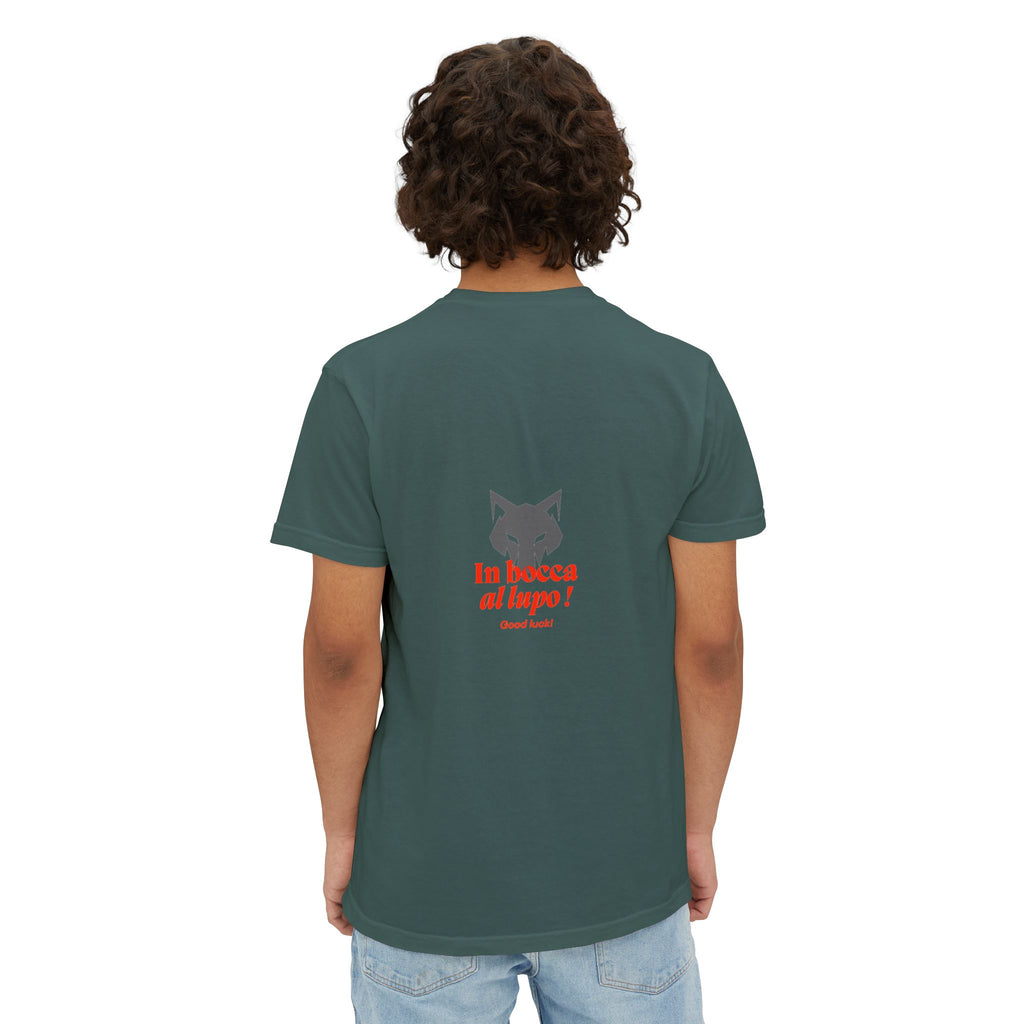 Faded Pocket T-Shirt — 'In bocca al lupo' Wolf Graphic Tee