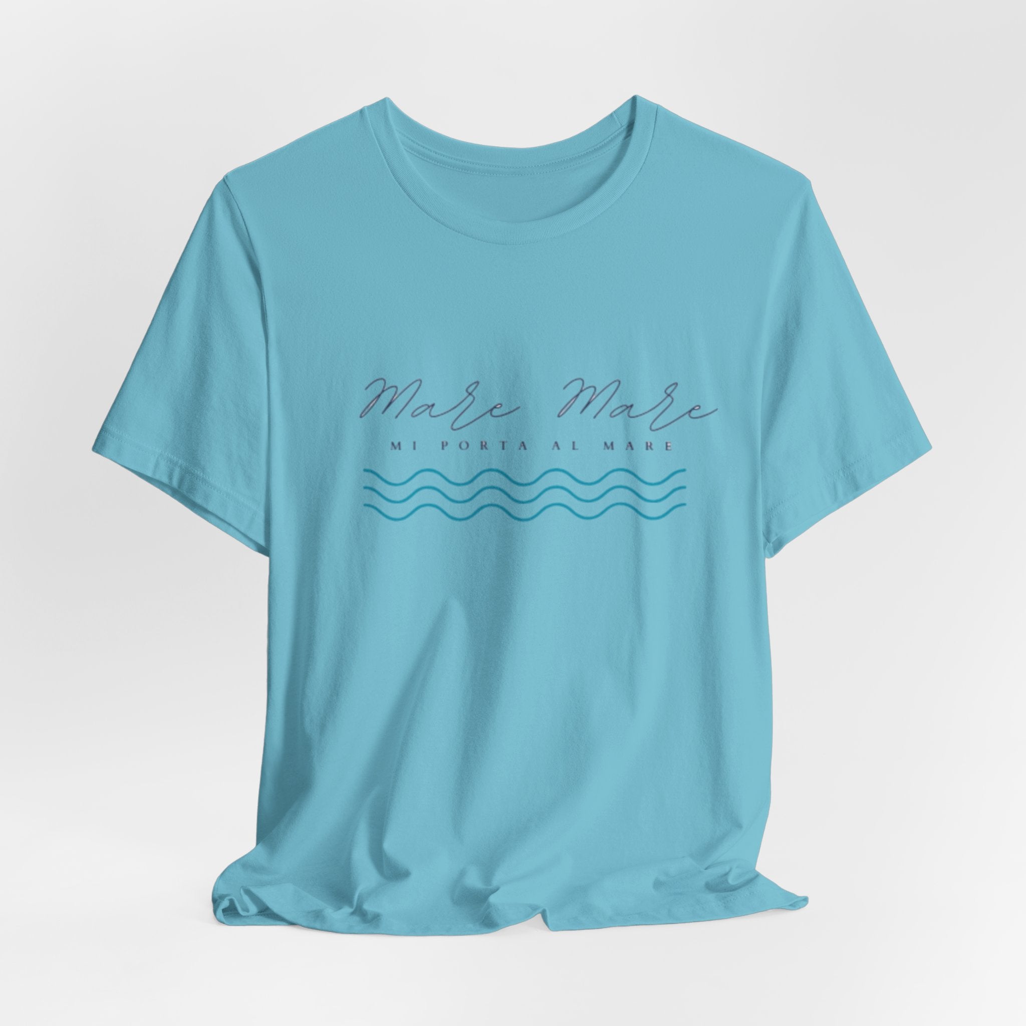 Italienisches Marken-Sommer-T-Shirt aus Jersey mit kurzen Ärmeln und italienischem Slogan: Mare Mare