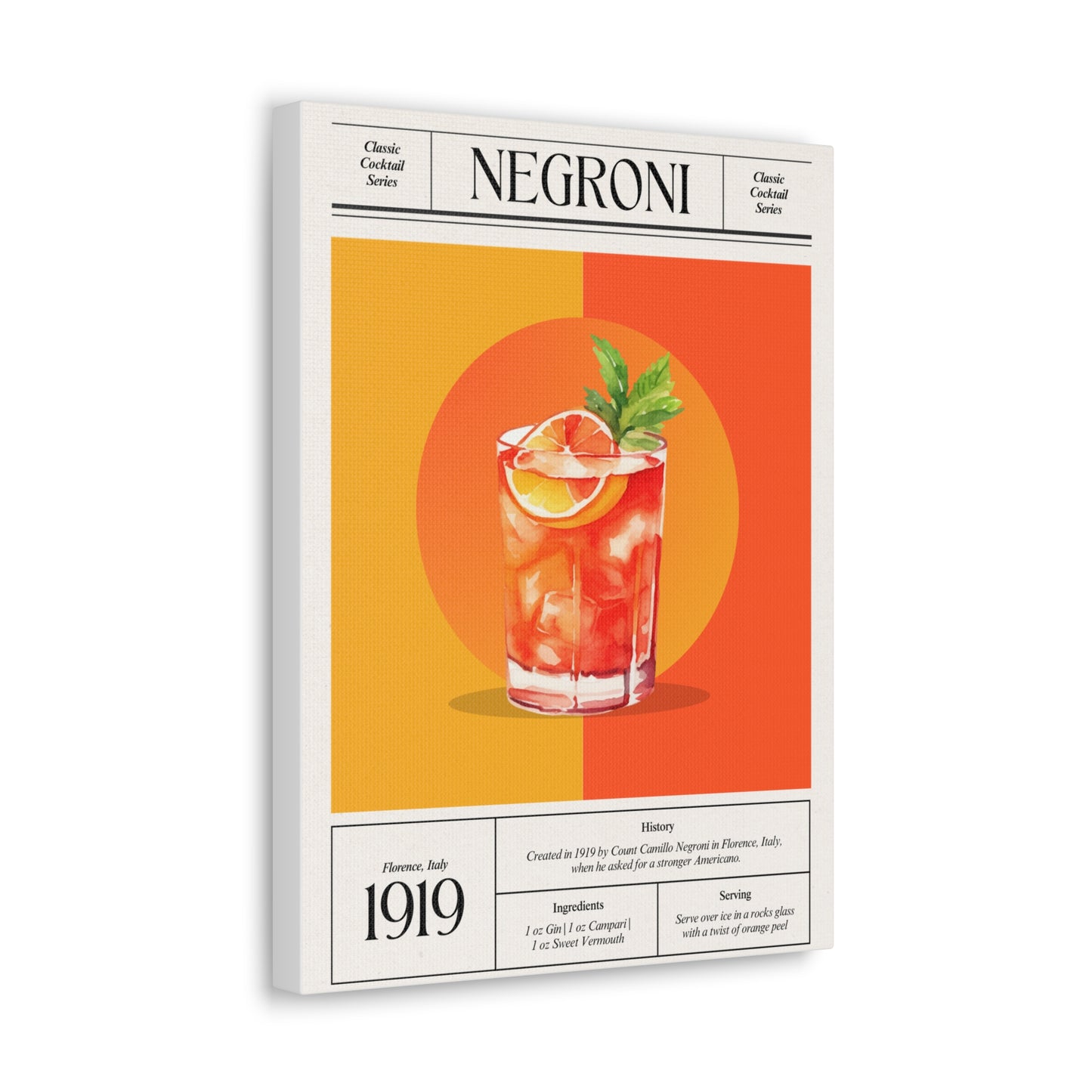 Negroni Cocktail Canvas Print – Vintage Classic Cocktail Recipe Art Poster