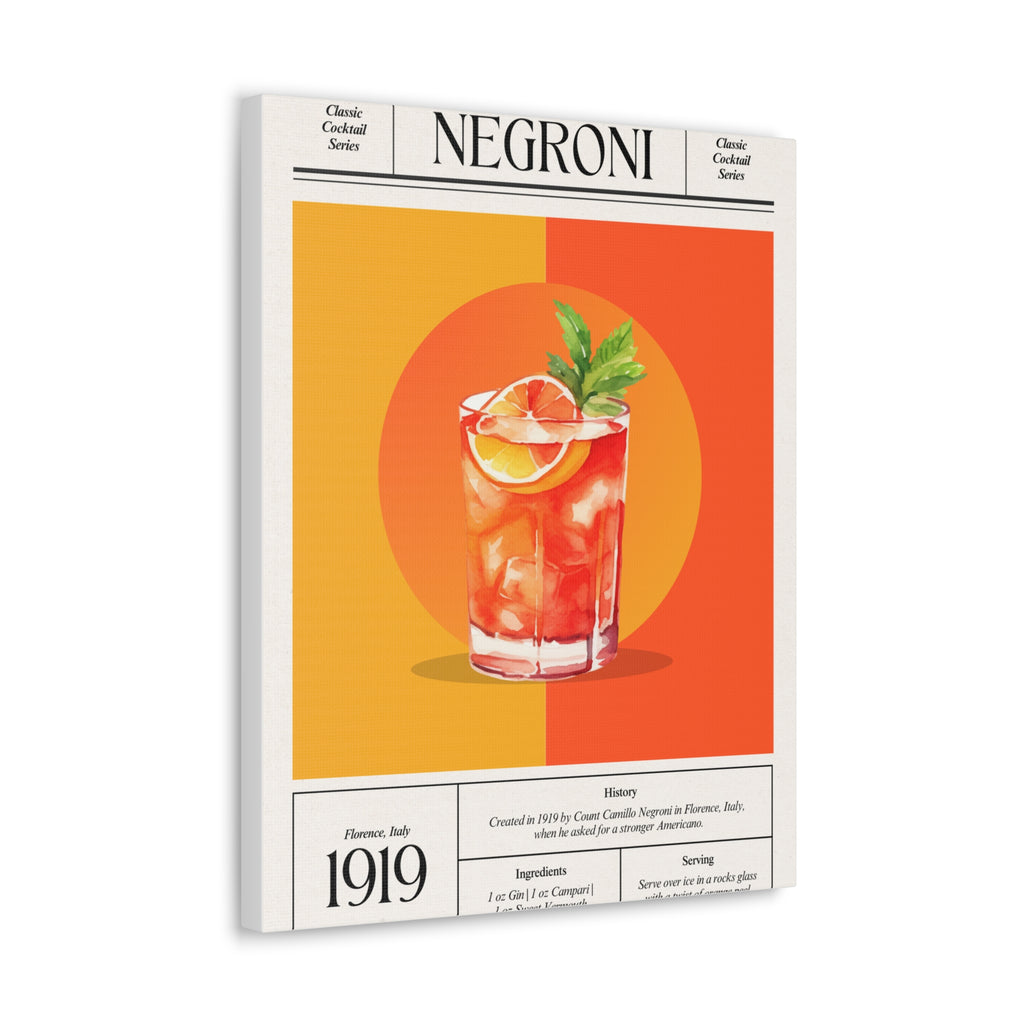 Negroni Cocktail Canvas Print – Vintage Classic Cocktail Recipe Art Poster