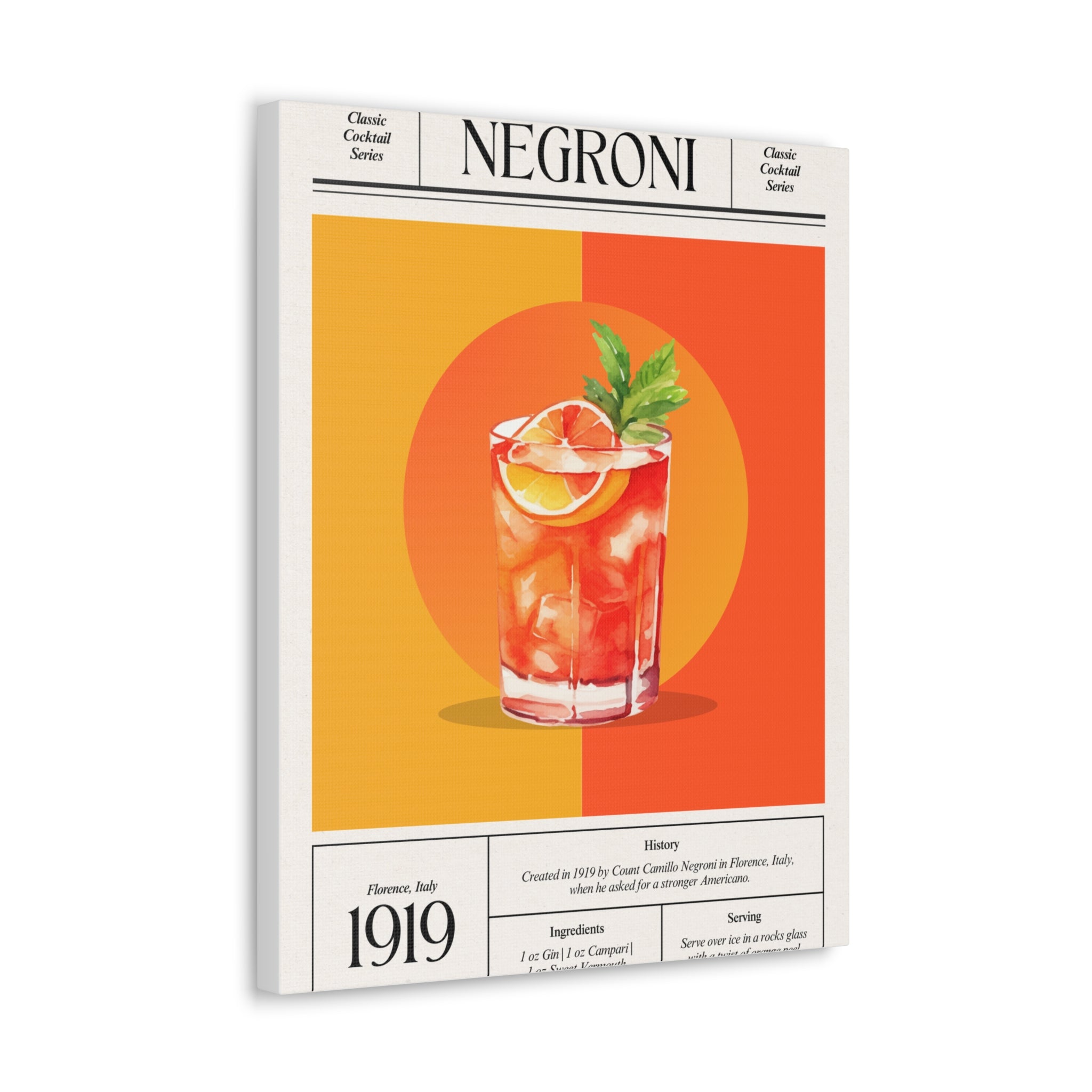 Negroni Cocktail Canvas Print – Vintage Classic Cocktail Recipe Art Poster