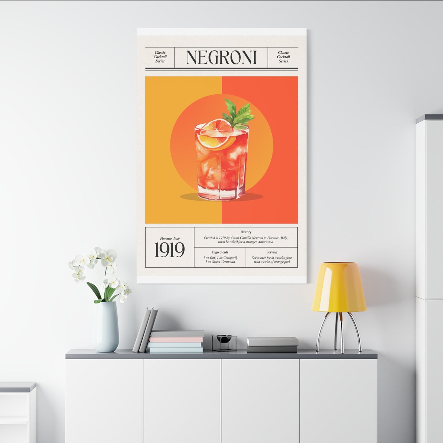 Negroni Cocktail Canvas Print – Vintage Classic Cocktail Recipe Art Poster