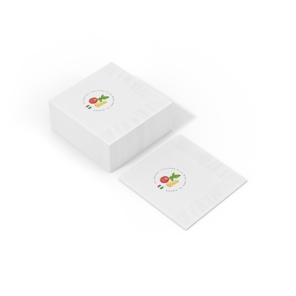Logo der italienischen Küche, weiße Servietten mit Prägung