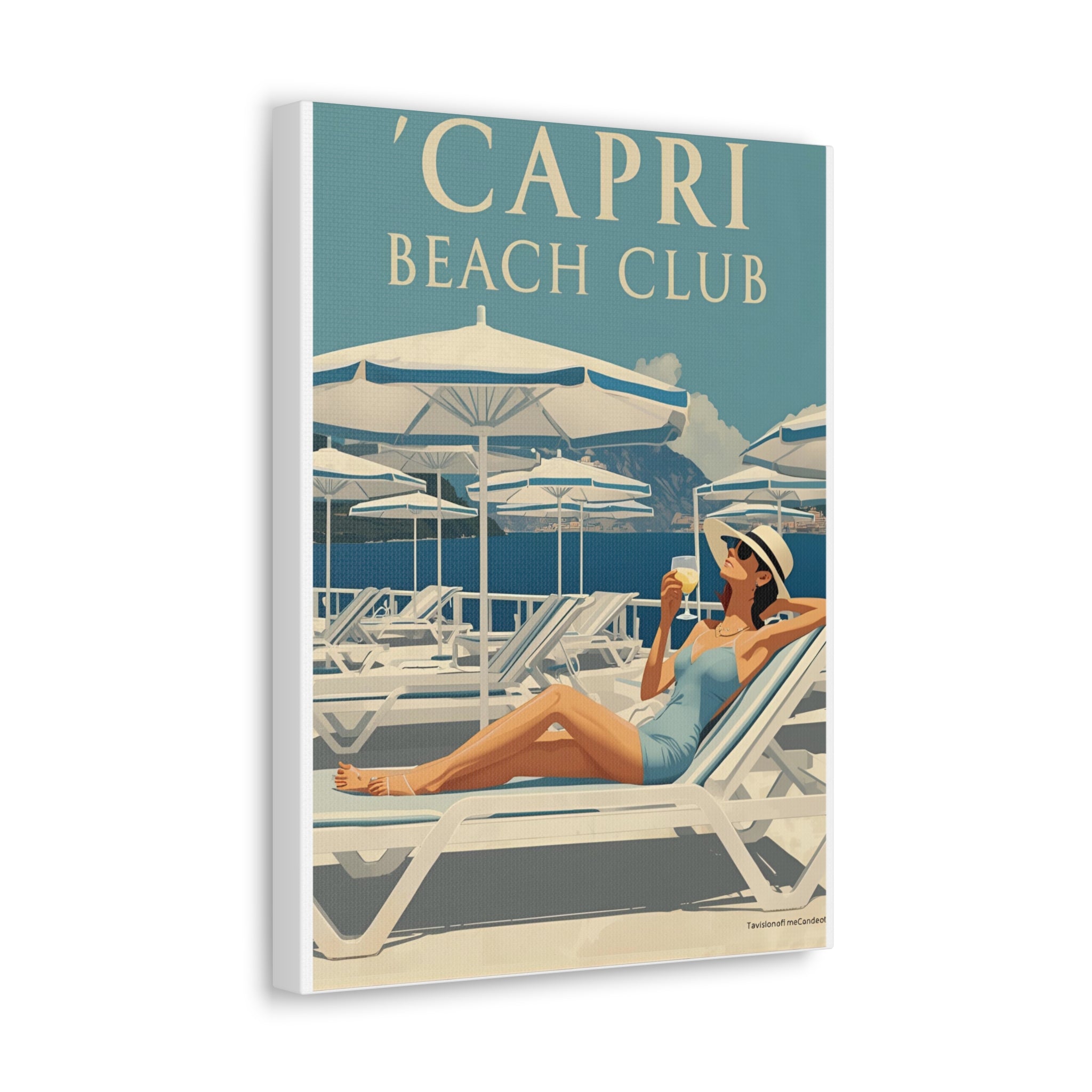 Capri Beach Club Retro Canvas Print - Decorative Wall Art