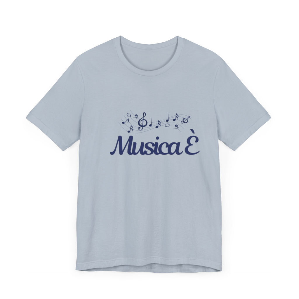 Italienisches Marken-T-Shirt aus Jersey mit kurzen Ärmeln: "Musica è..." (Musik ist...)