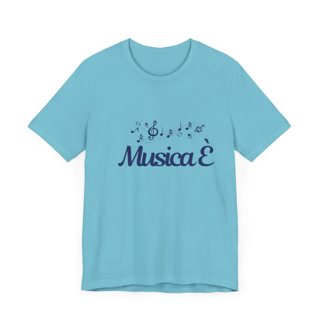 Italienisches Marken-T-Shirt aus Jersey mit kurzen Ärmeln: "Musica è..." (Musik ist...)