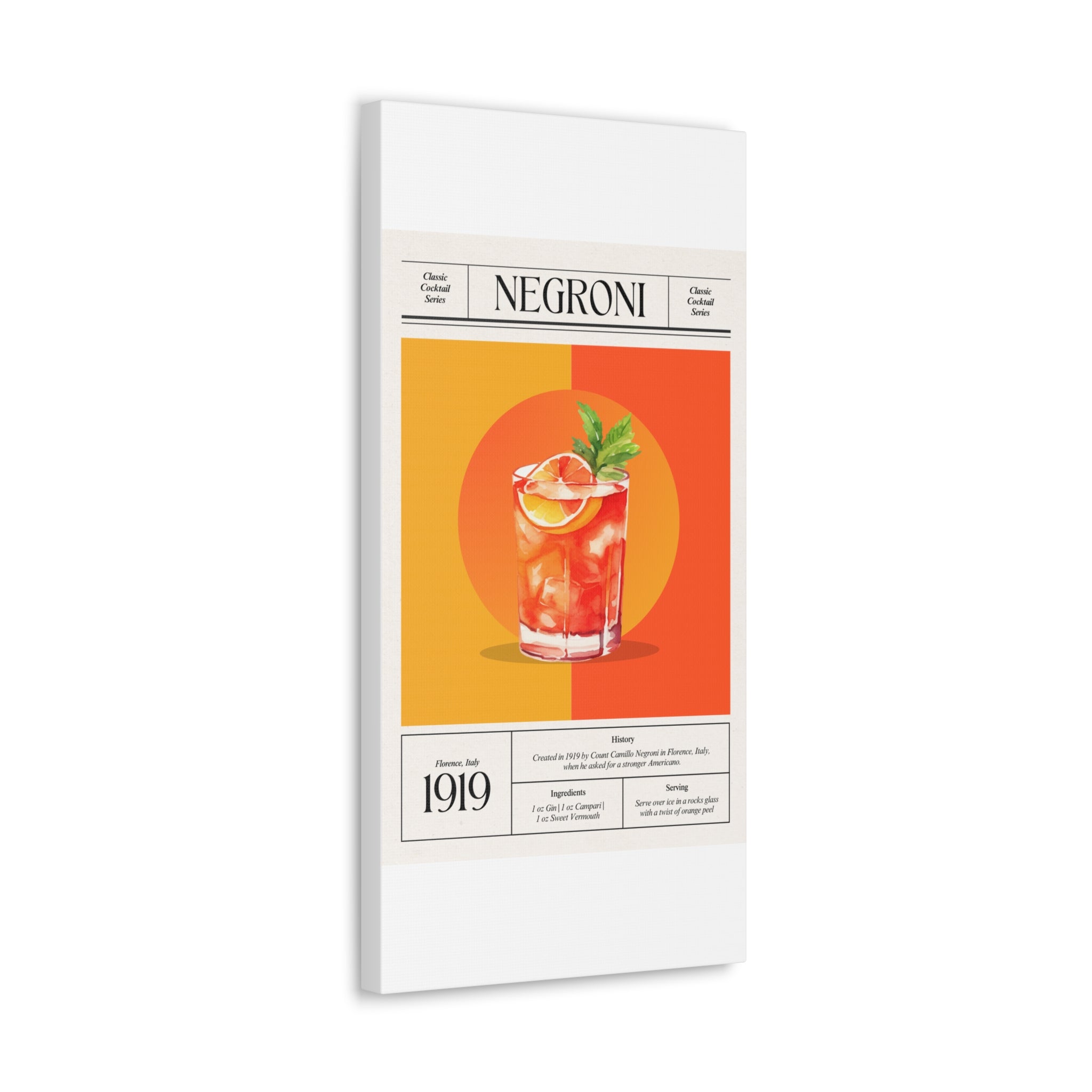 Negroni Cocktail Canvas Print – Vintage Classic Cocktail Recipe Art Poster