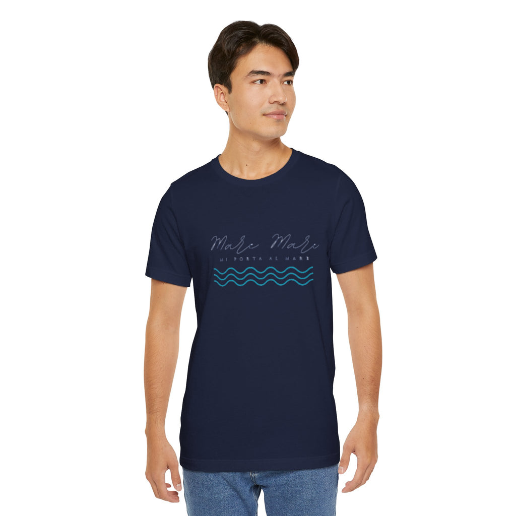 Italienisches Marken-Sommer-T-Shirt aus Jersey mit kurzen Ärmeln und italienischem Slogan: Mare Mare