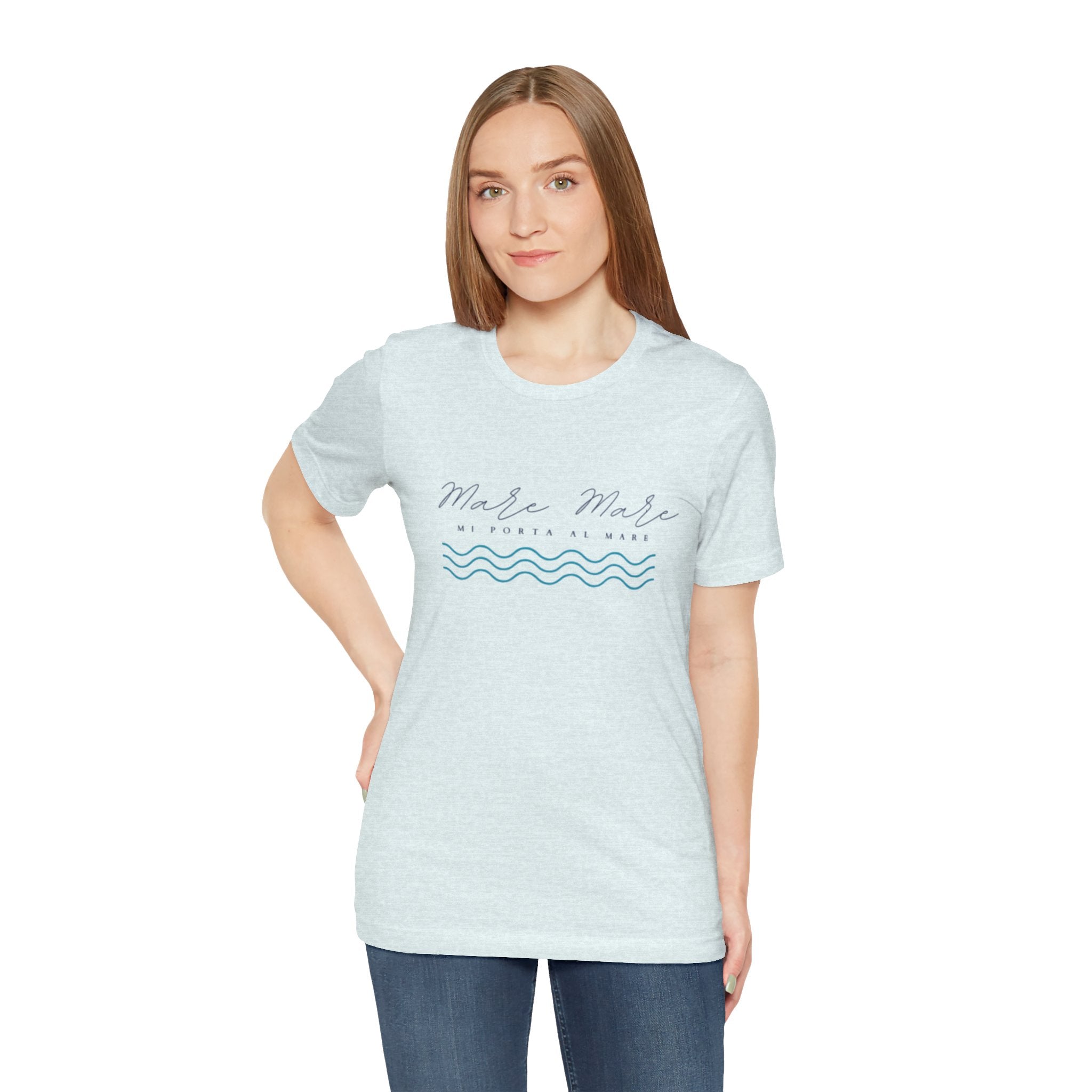 Italienisches Marken-Sommer-T-Shirt aus Jersey mit kurzen Ärmeln und italienischem Slogan: Mare Mare