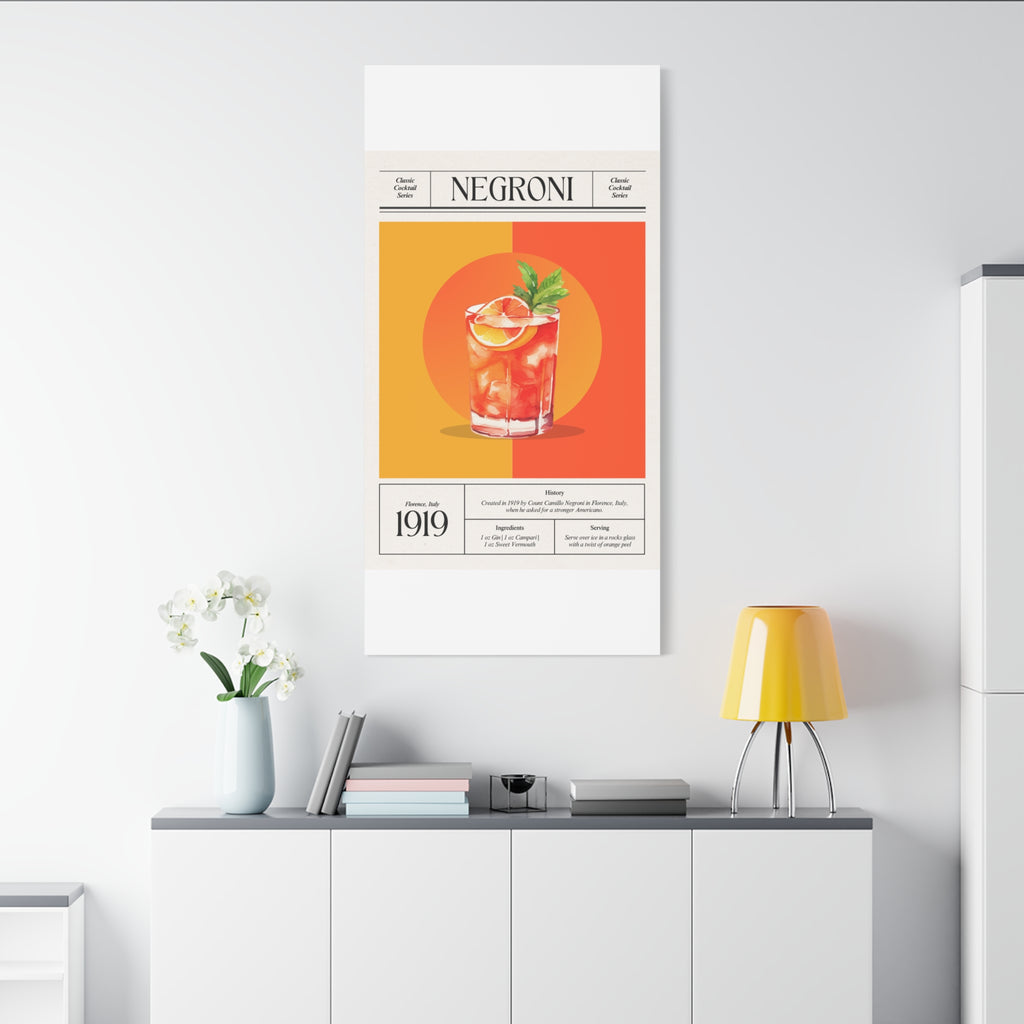 Negroni Cocktail Canvas Print – Vintage Classic Cocktail Recipe Art Poster
