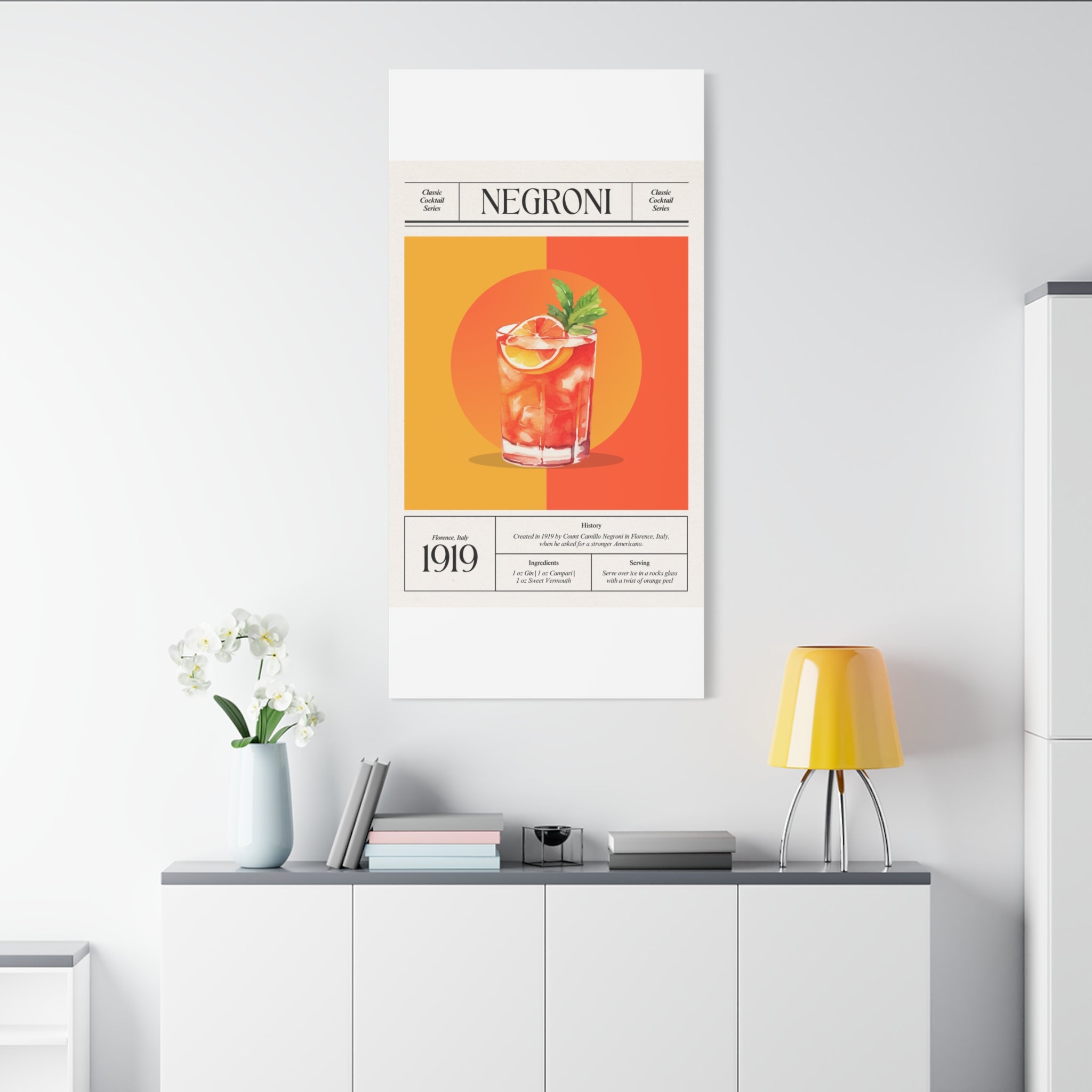 Negroni Cocktail Canvas Print – Vintage Classic Cocktail Recipe Art Poster