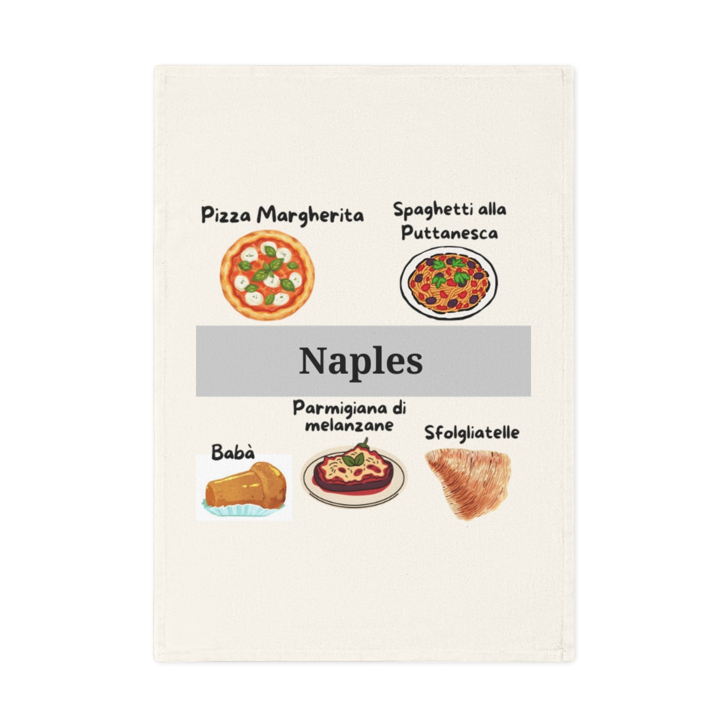 Naples-Themed Cotton Tea Towel, Culinary Towel, Kitchen Decor, Gift for Foodies, Souvenir from Italy, Italian Cuisine Art