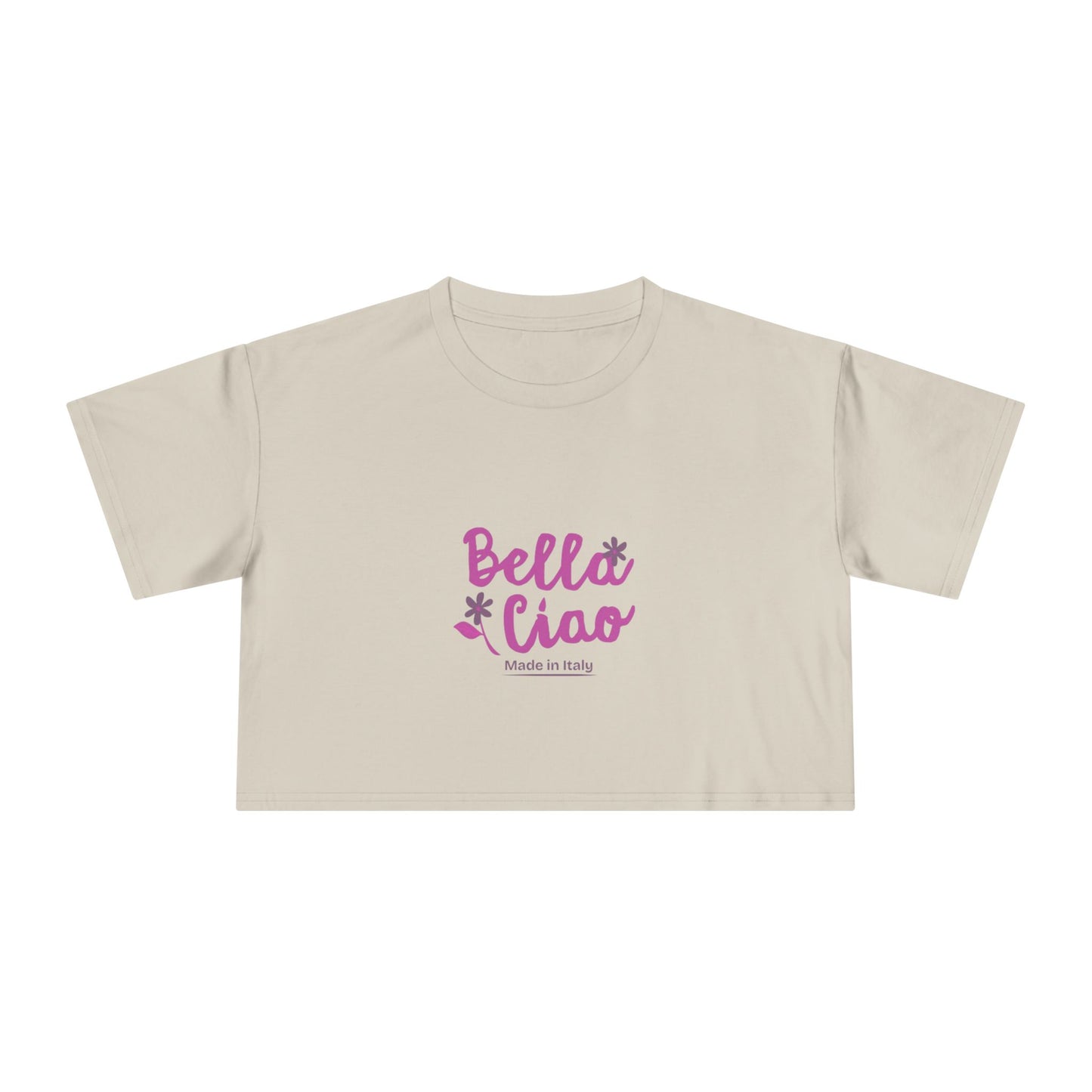 Bella Ciao Crop Tee — Feminine Italian Phrase Graphic Top