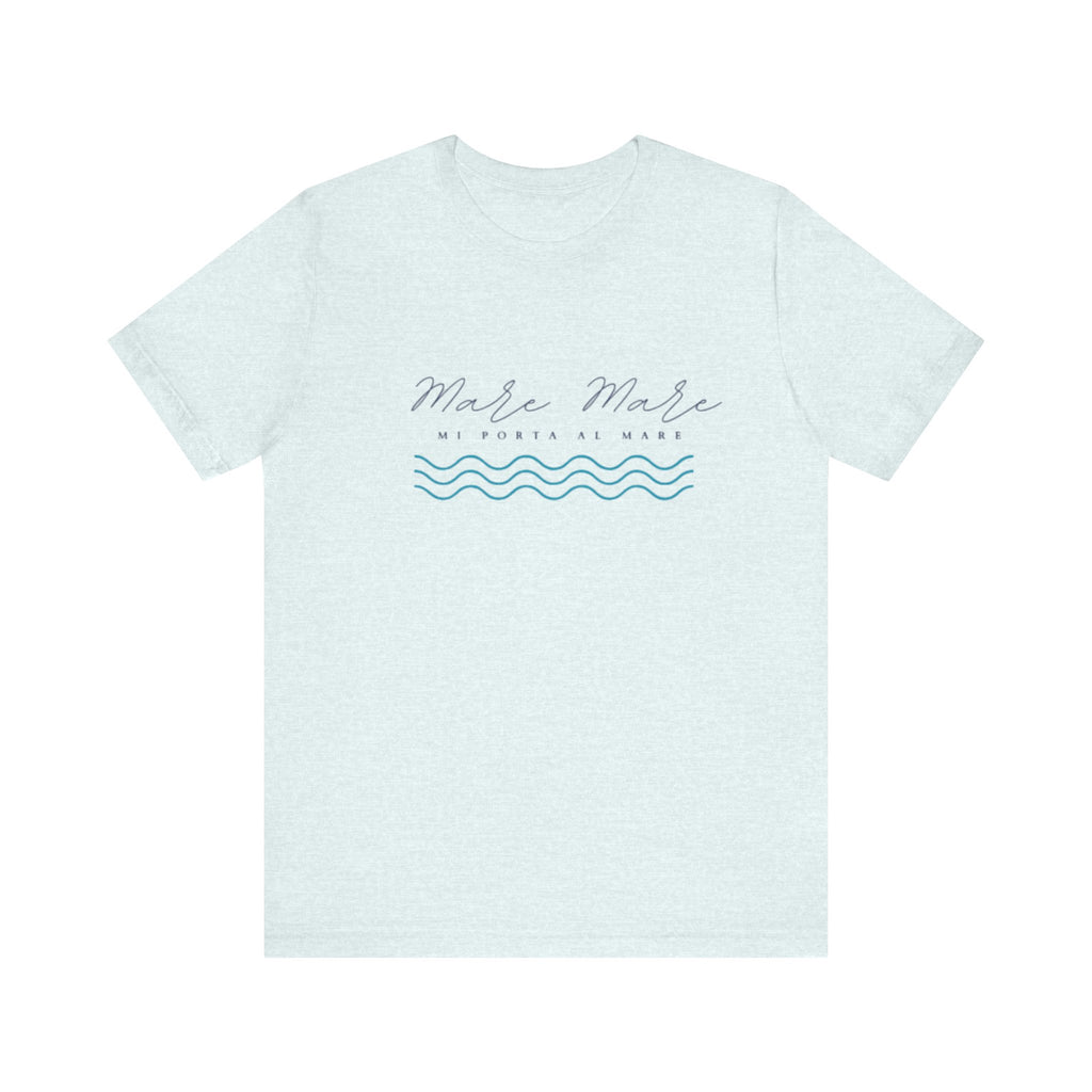 Italienisches Marken-Sommer-T-Shirt aus Jersey mit kurzen Ärmeln und italienischem Slogan: Mare Mare