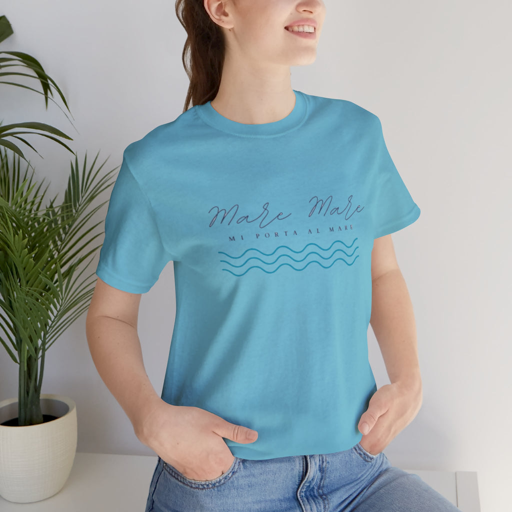 Italienisches Marken-Sommer-T-Shirt aus Jersey mit kurzen Ärmeln und italienischem Slogan: Mare Mare