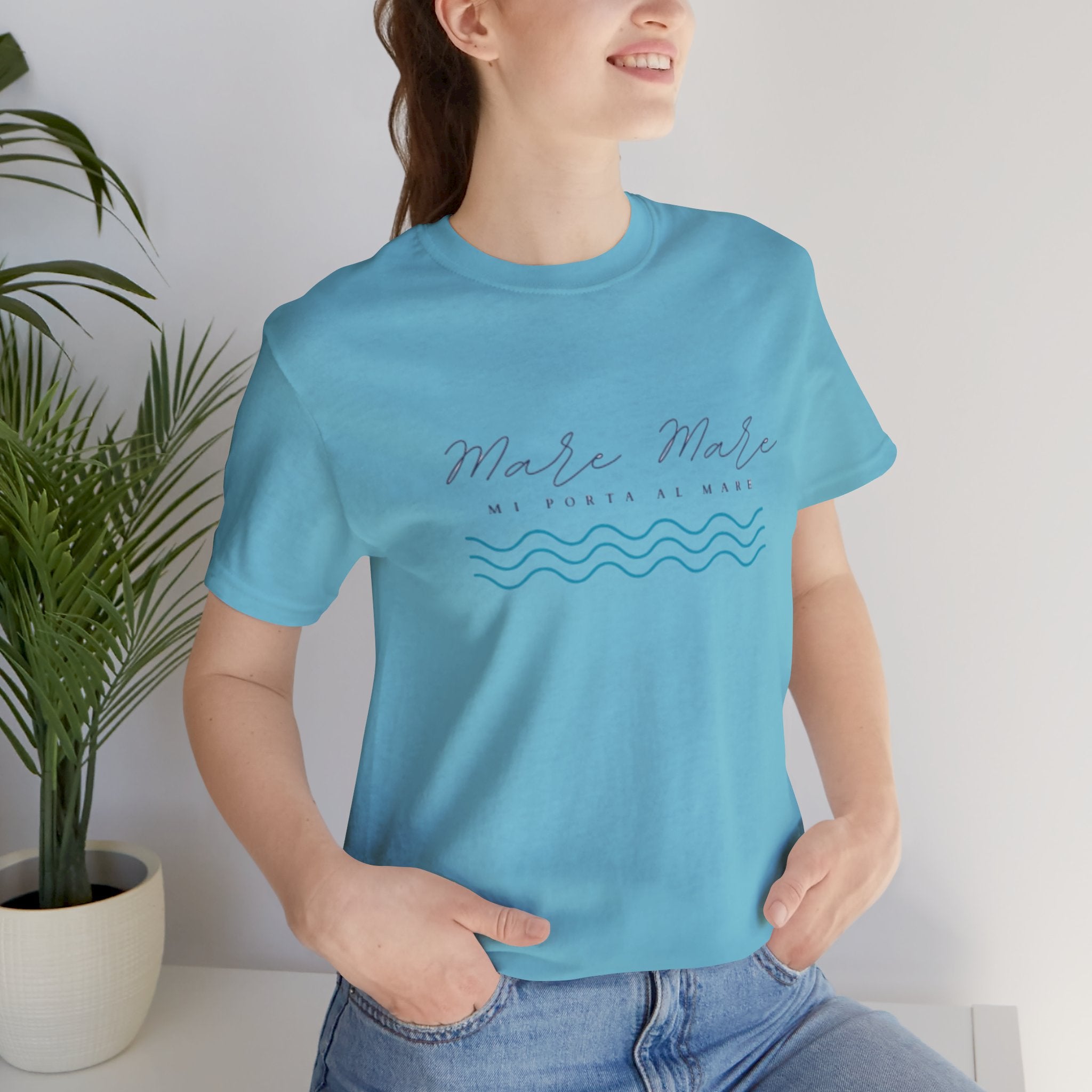 Italian Branded Summer Essential Jersey Short Sleeve Tee with Italian slogan: Mare Mare