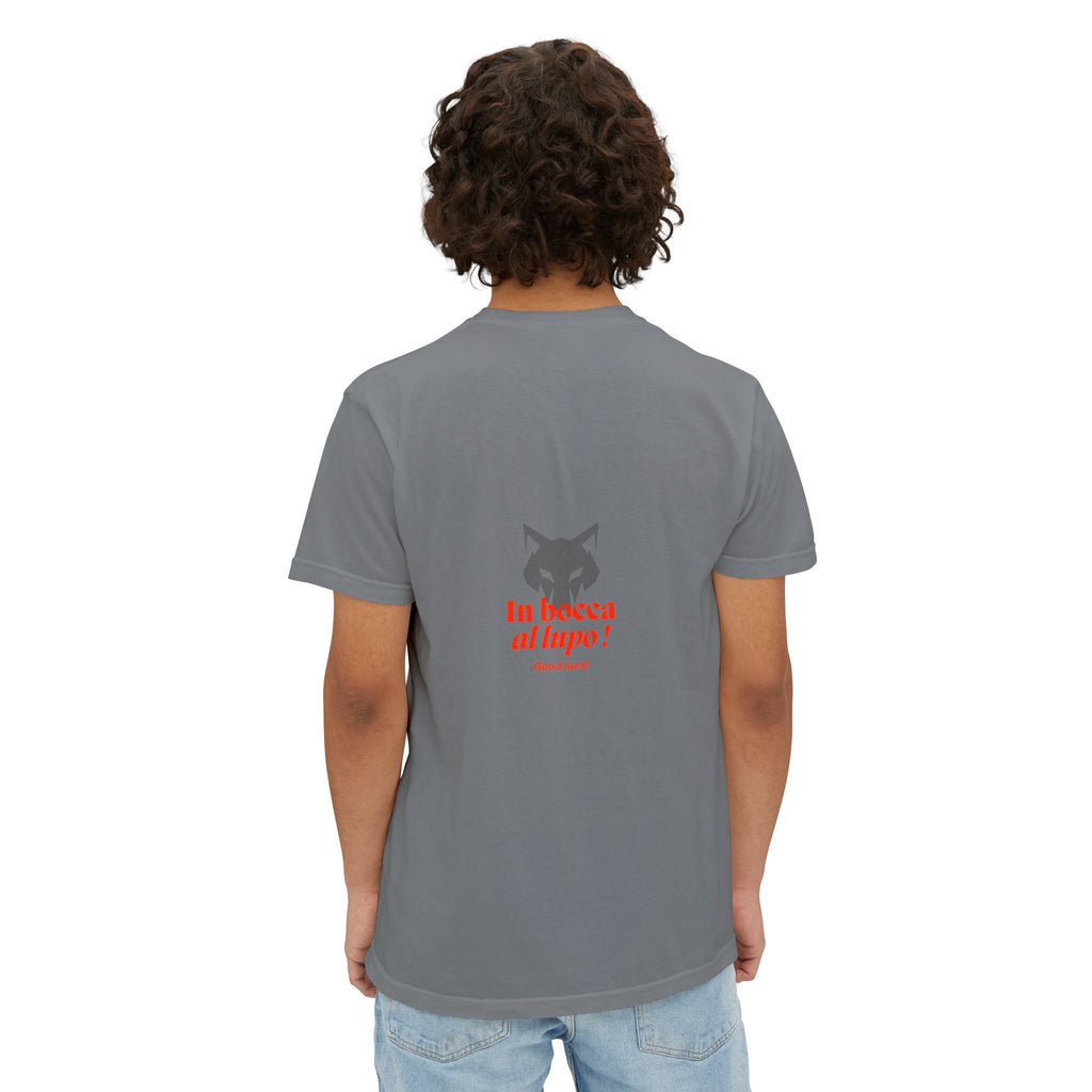 Faded Pocket T-Shirt — 'In bocca al lupo' Wolf Graphic Tee