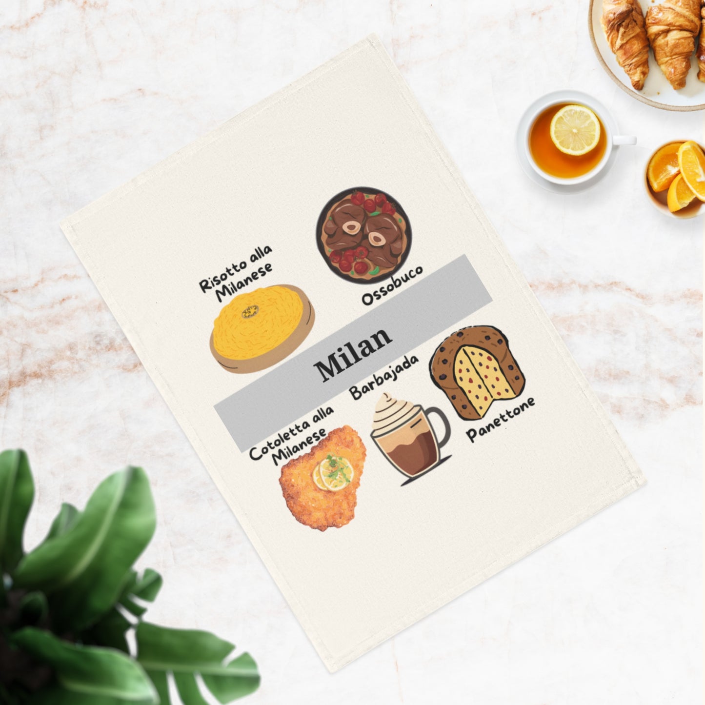 Milan Themed Cotton Tea Towel, Kitchen Decor, Gift for Foodies, Home Cooking, Italian Cuisine, Culinary Collectible