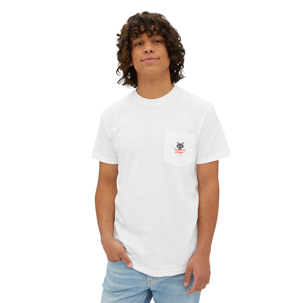 Faded Pocket T-Shirt — 'In bocca al lupo' Wolf Graphic Tee