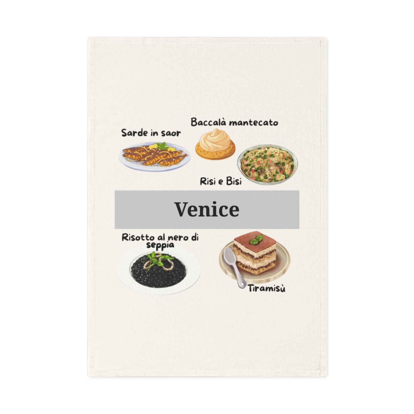 Venice Culinary Cotton Tea Towel, Kitchen Decor, Gift for Foodies, Italian Cooking Towel, Housewarming Gift, Unique Kitchen Accessory