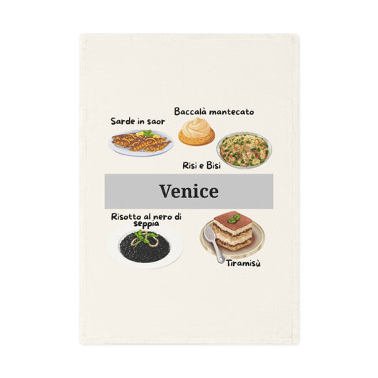Venice Culinary Cotton Tea Towel, Kitchen Decor, Gift for Foodies, Italian Cooking Towel, Housewarming Gift, Unique Kitchen Accessory