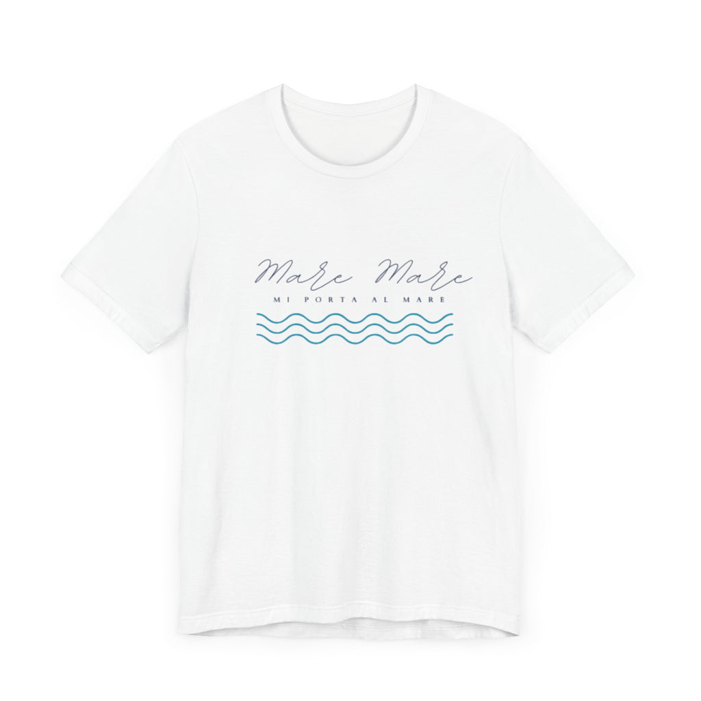 Italienisches Marken-Sommer-T-Shirt aus Jersey mit kurzen Ärmeln und italienischem Slogan: Mare Mare