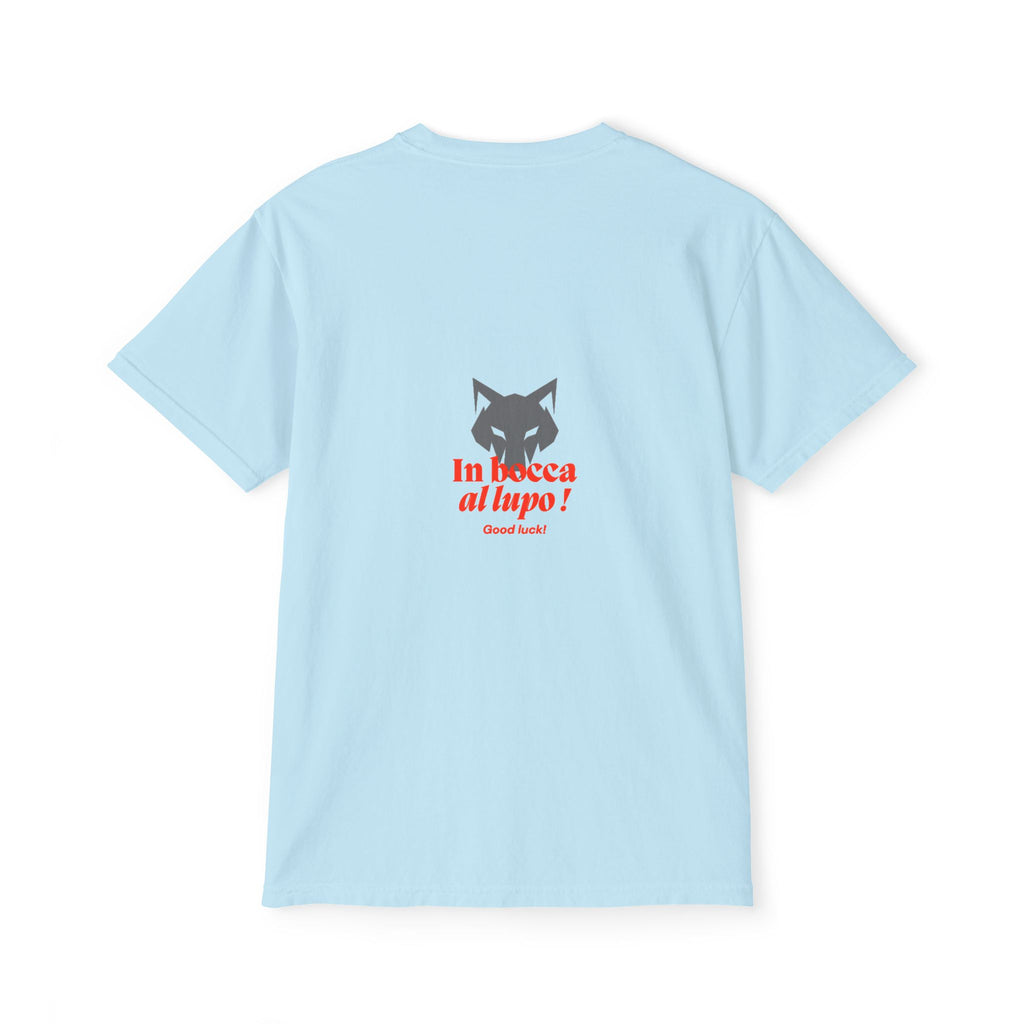 Faded Pocket T-Shirt — 'In bocca al lupo' Wolf Graphic Tee