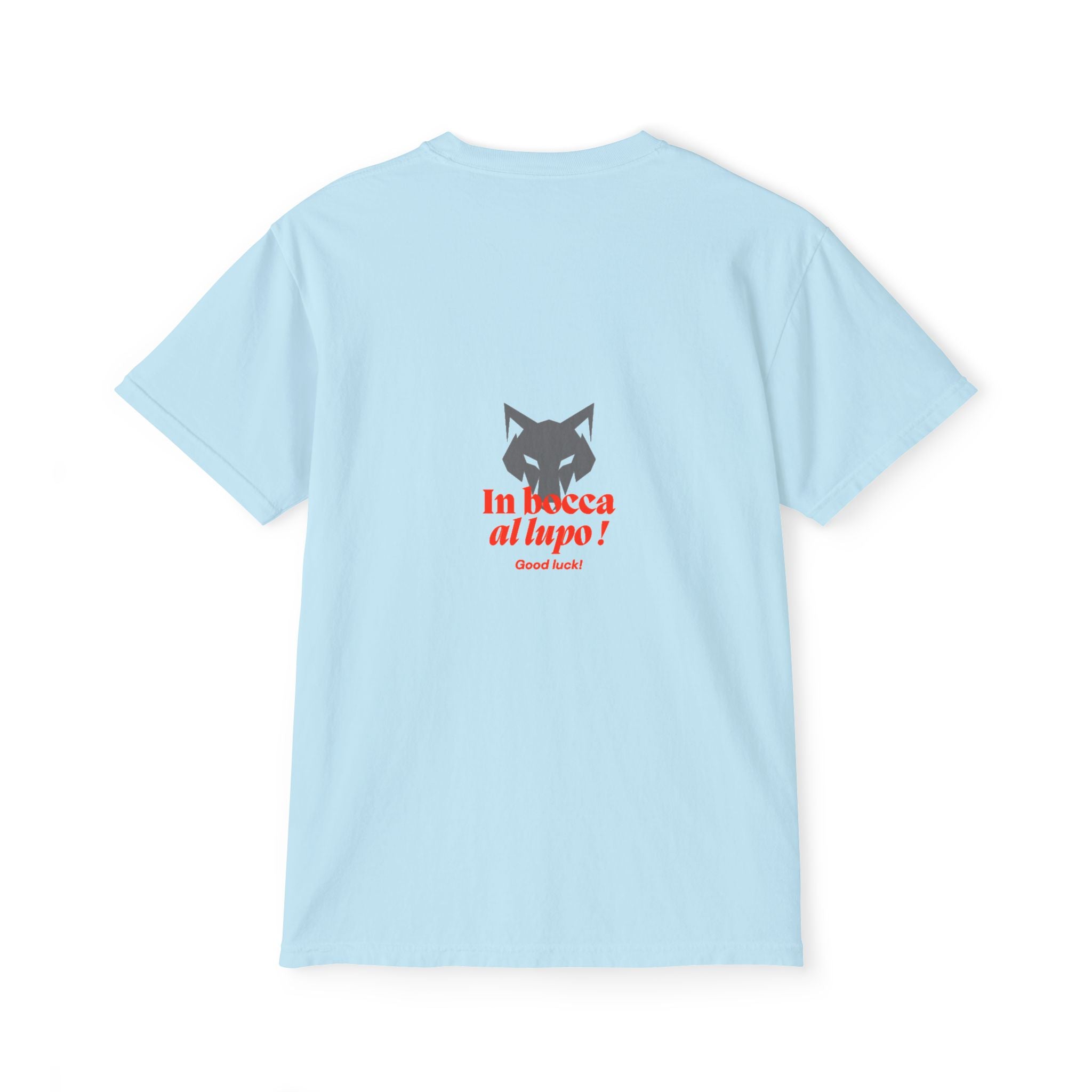 Faded Pocket T-Shirt — 'In bocca al lupo' Wolf Graphic Tee