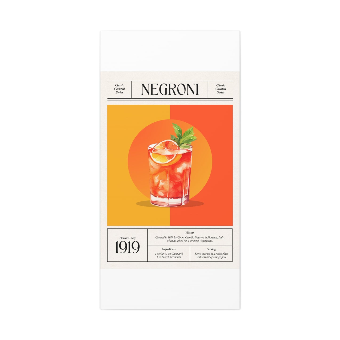 Negroni Cocktail Canvas Print – Vintage Classic Cocktail Recipe Art Poster