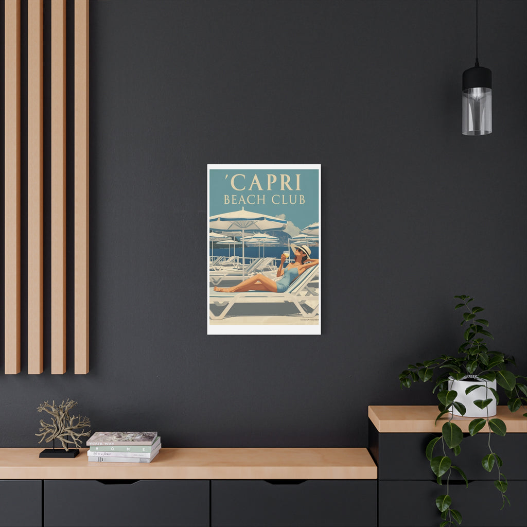 Capri Beach Club Retro Canvas Print - Decorative Wall Art