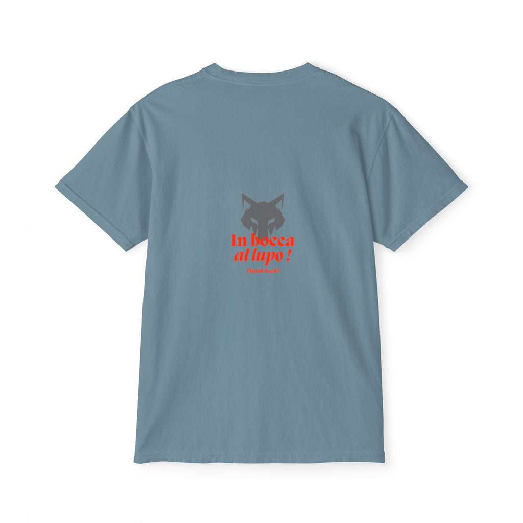 Faded Pocket T-Shirt — 'In bocca al lupo' Wolf Graphic Tee